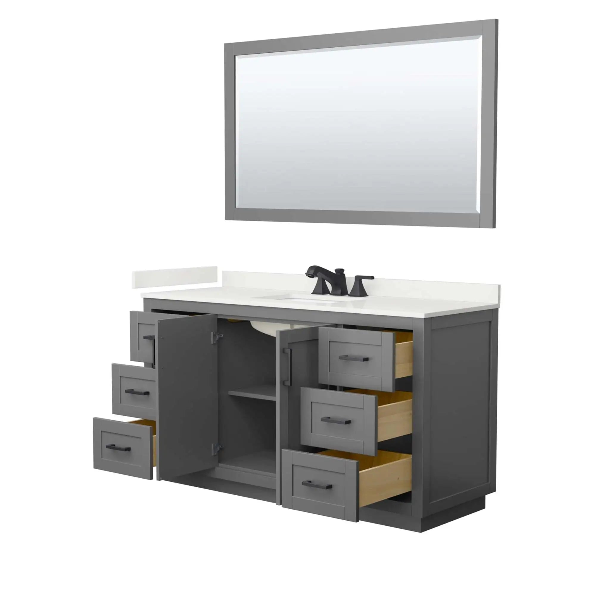 60" Miranda Single Bathroom Vanity in Dark Gray with Matte Black Trim & 58" Mirror by Wyndham