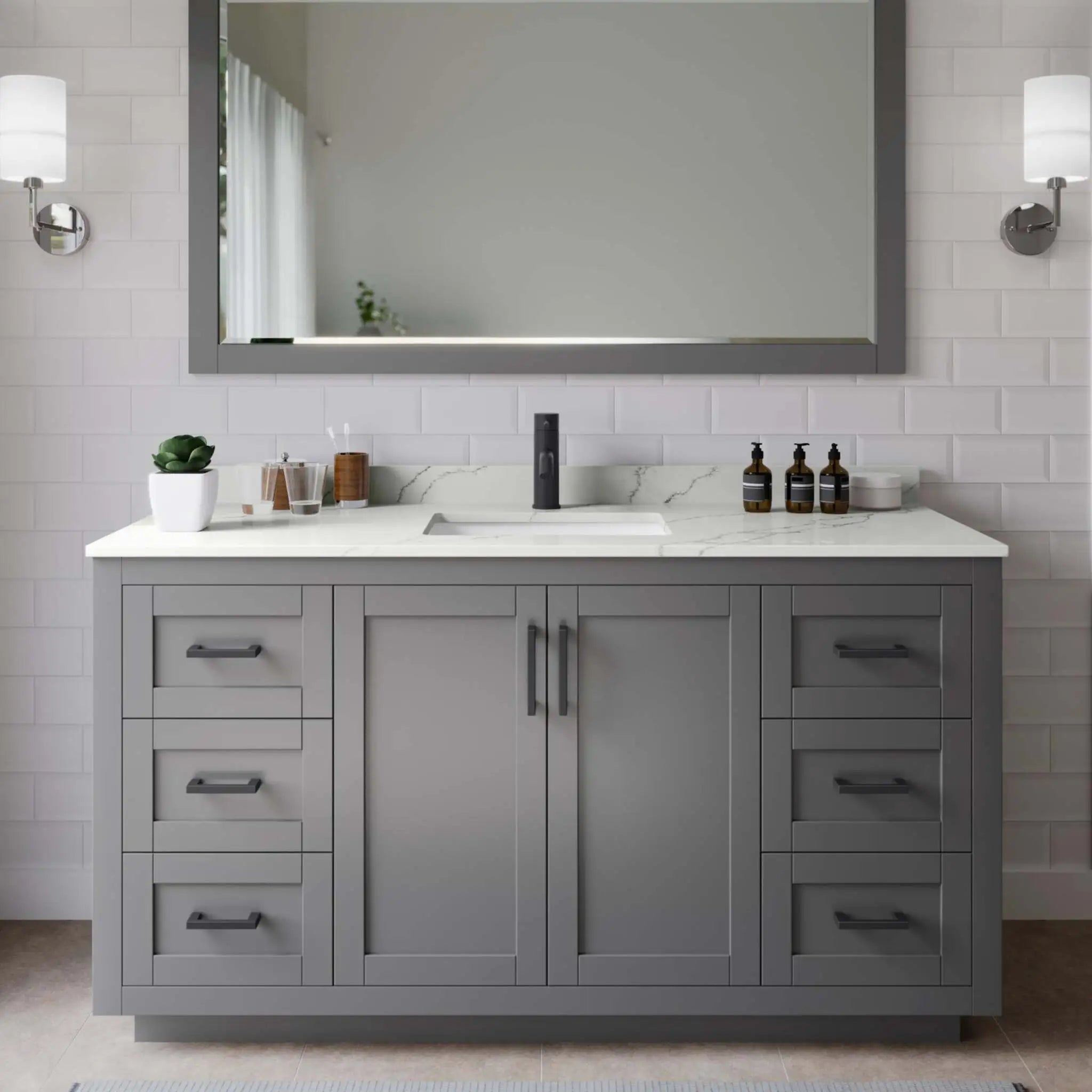 60" Miranda Single Bathroom Vanity in Dark Gray with Matte Black Trim by Wyndham