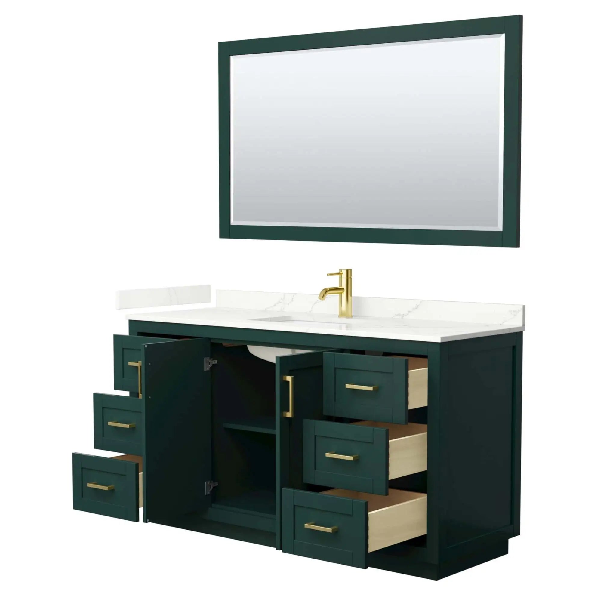 60" Miranda Single Bathroom Vanity in Green with Brushed Gold Trim & 58" Mirror by Wyndham