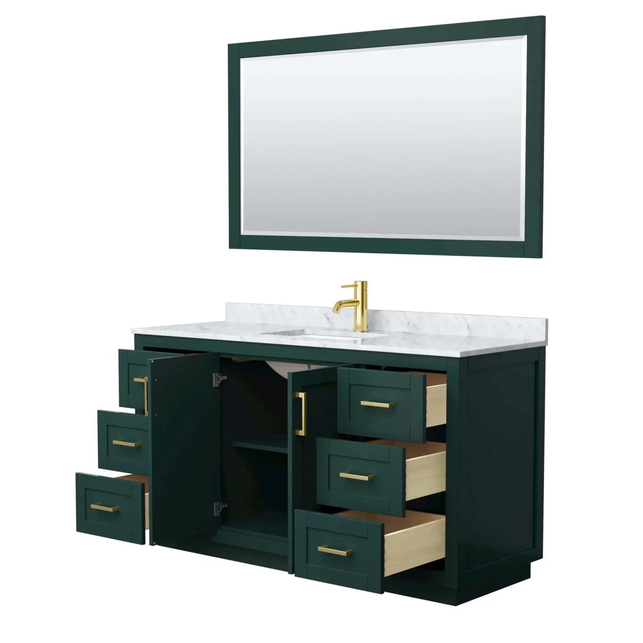 60" Miranda Single Bathroom Vanity in Green with Brushed Gold Trim & 58" Mirror by Wyndham