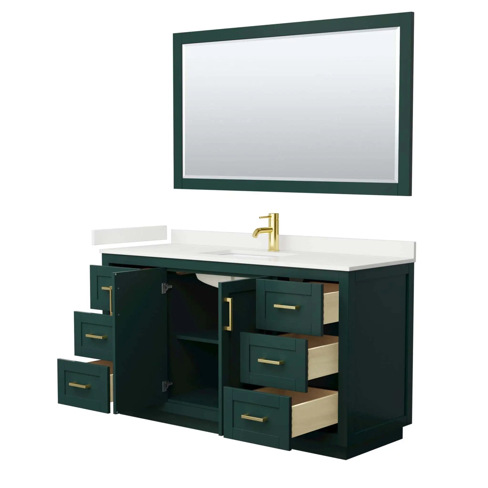 60" Miranda Single Bathroom Vanity in Green with Brushed Gold Trim & 58" Mirror by Wyndham