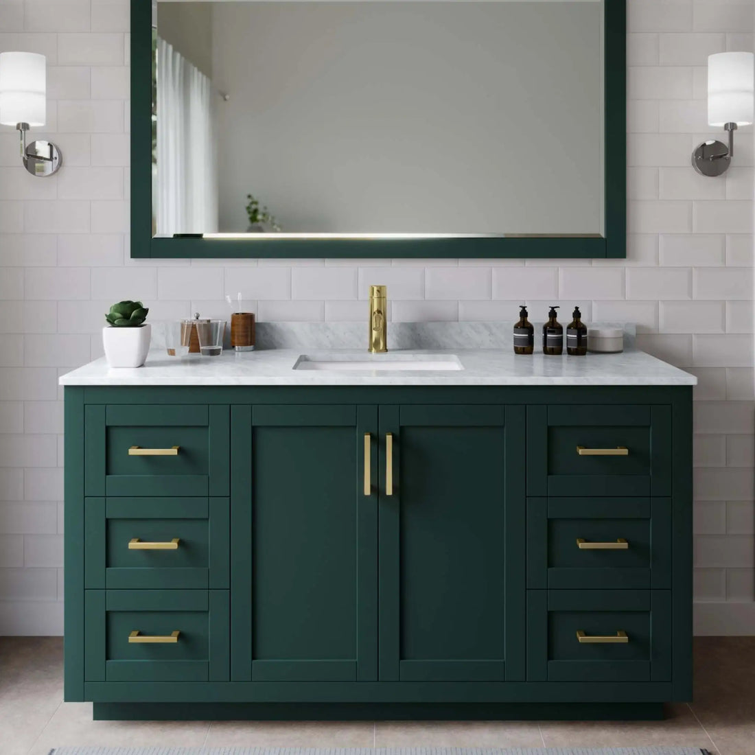 60" Miranda Single Bathroom Vanity in Green with Brushed Gold Trim by Wyndham