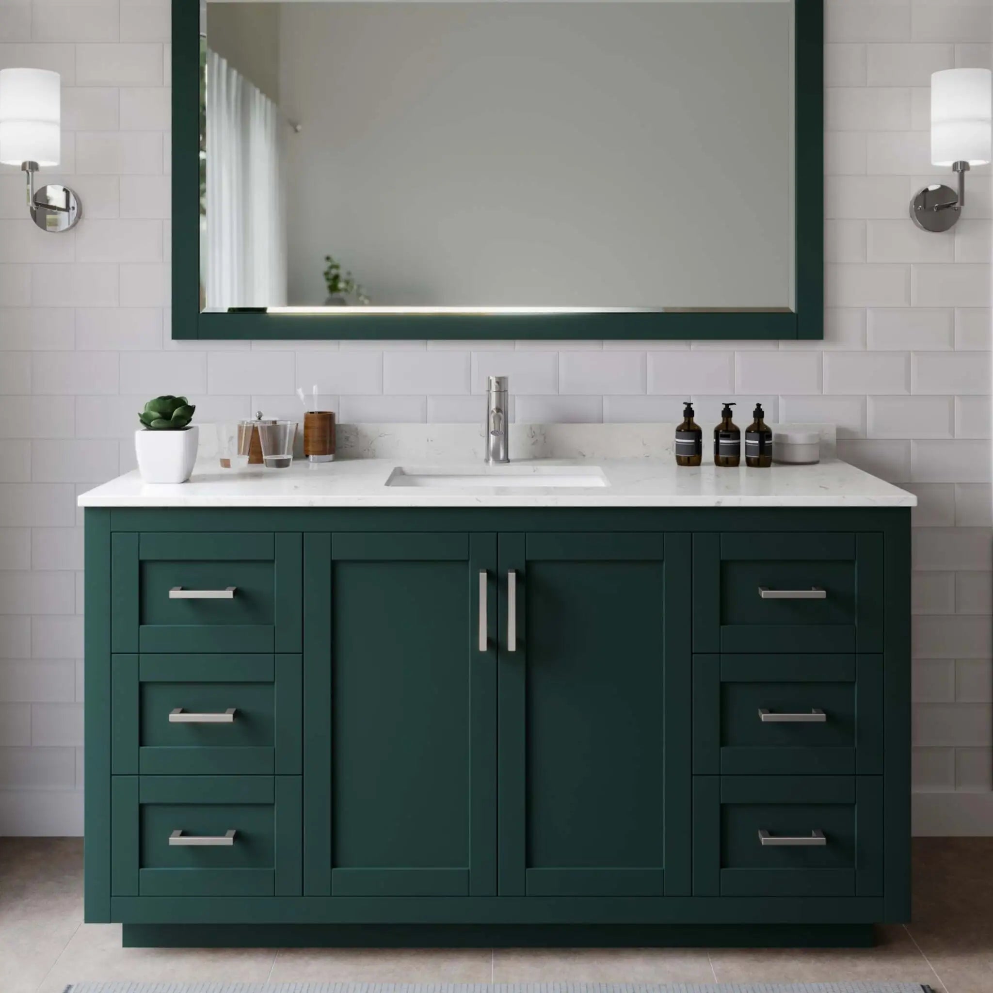 60" Miranda Single Bathroom Vanity in Green with Brushed Nickel Trim & 58" Mirror by Wyndham