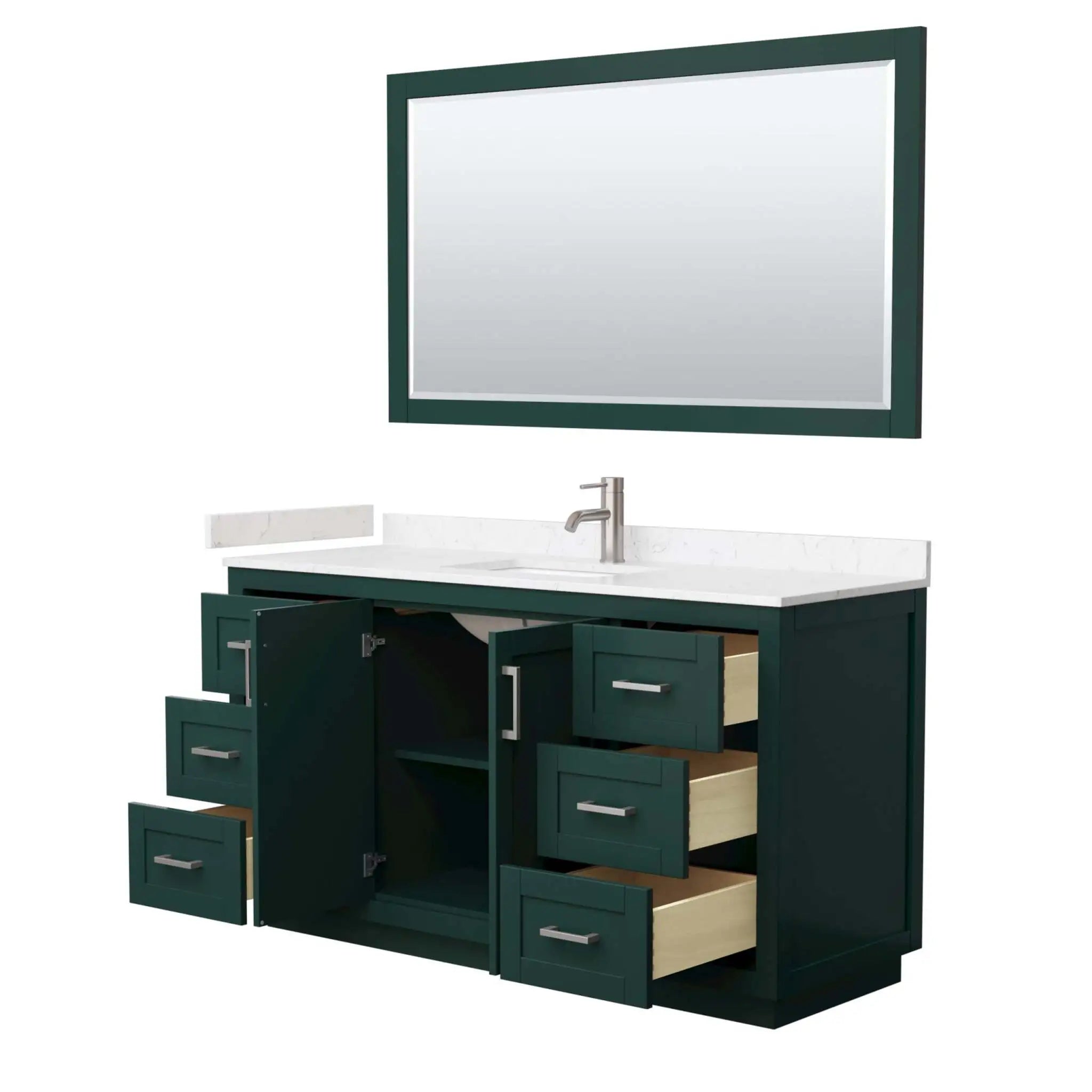 60" Miranda Single Bathroom Vanity in Green with Brushed Nickel Trim & 58" Mirror by Wyndham