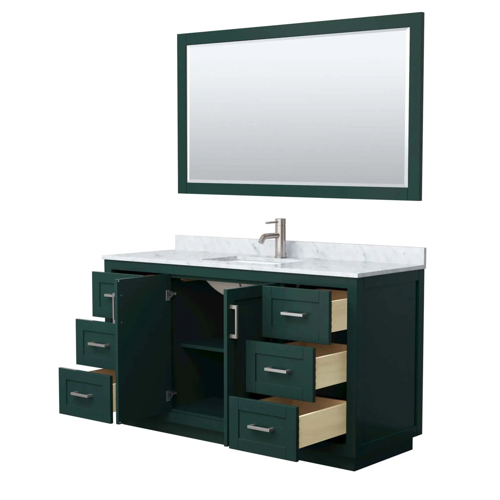 60" Miranda Single Bathroom Vanity in Green with Brushed Nickel Trim & 58" Mirror by Wyndham