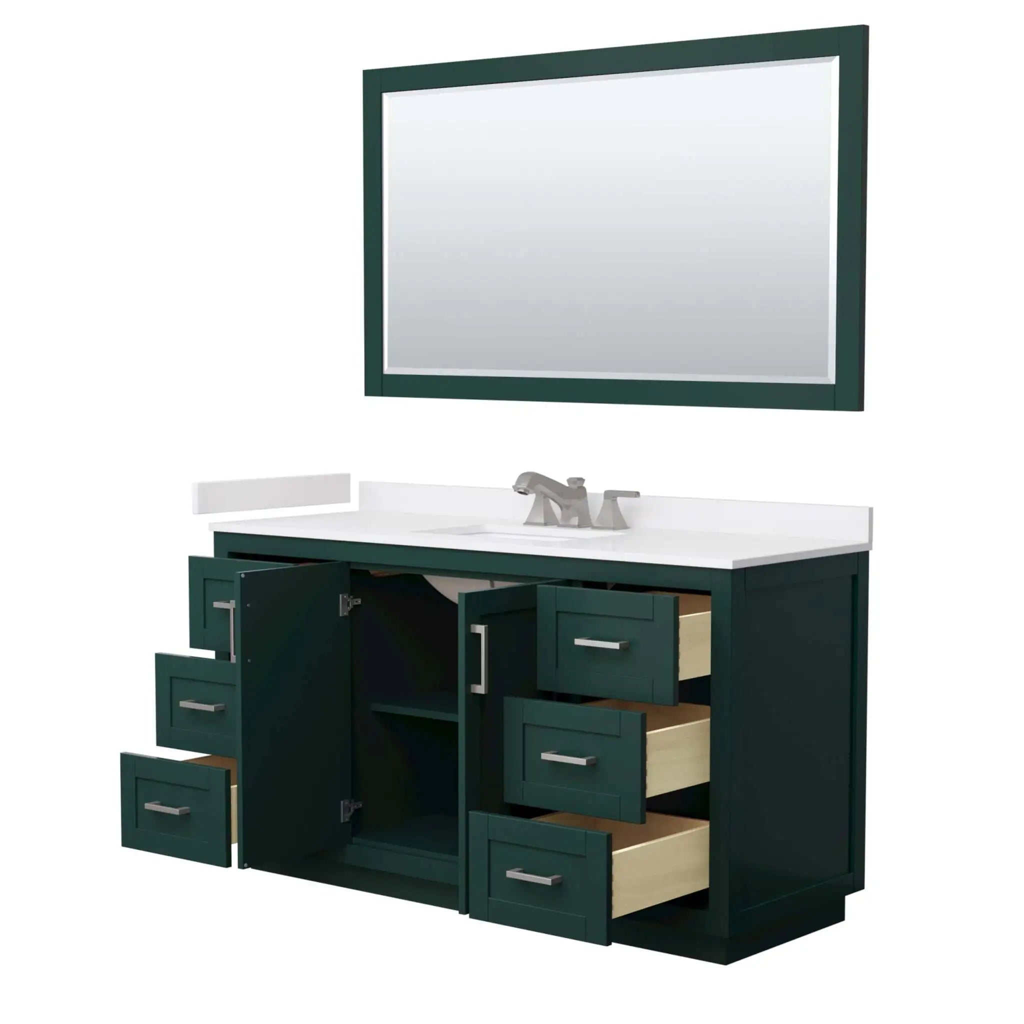 60" Miranda Single Bathroom Vanity in Green with Brushed Nickel Trim & 58" Mirror by Wyndham