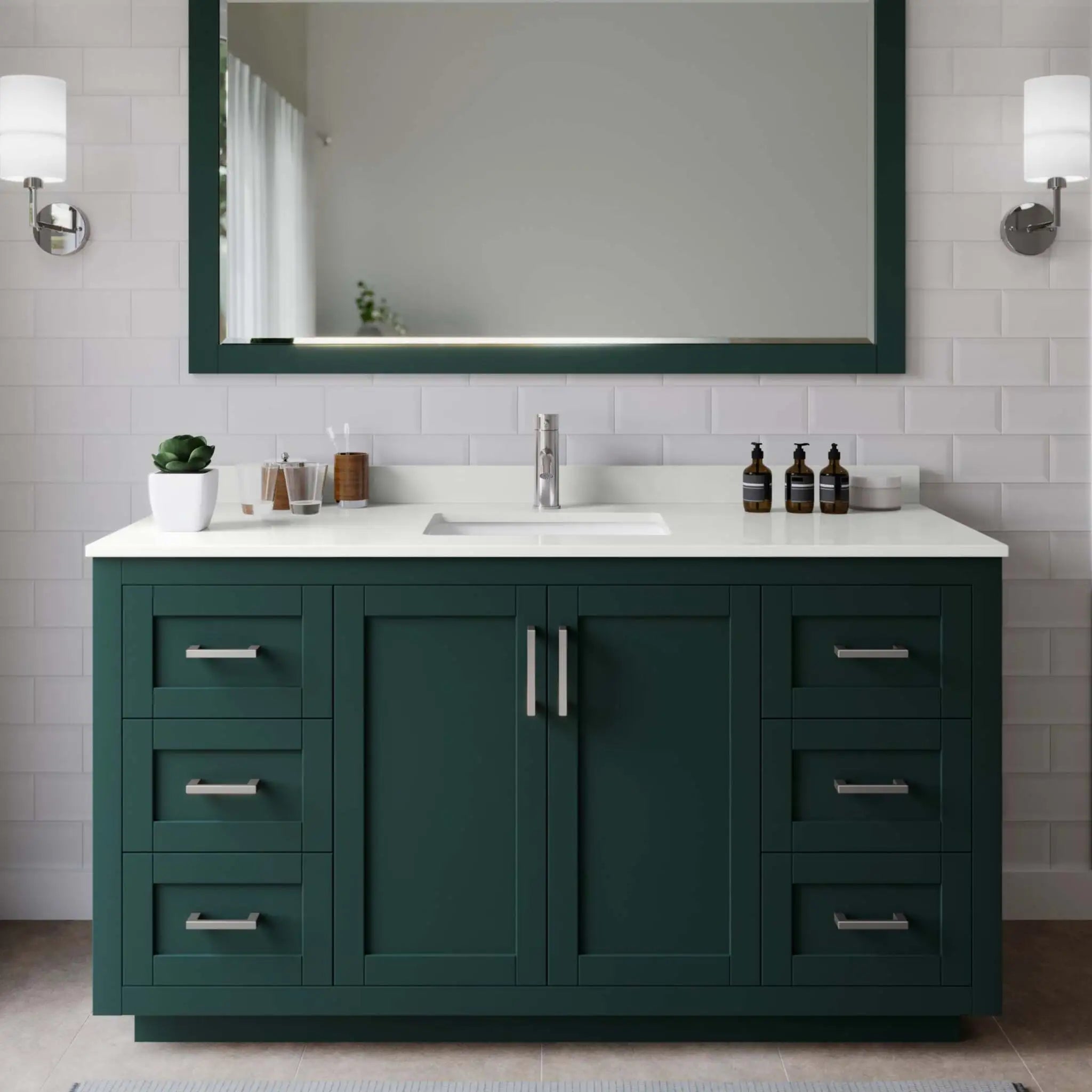 60" Miranda Single Bathroom Vanity in Green with Brushed Nickel Trim & 58" Mirror by Wyndham