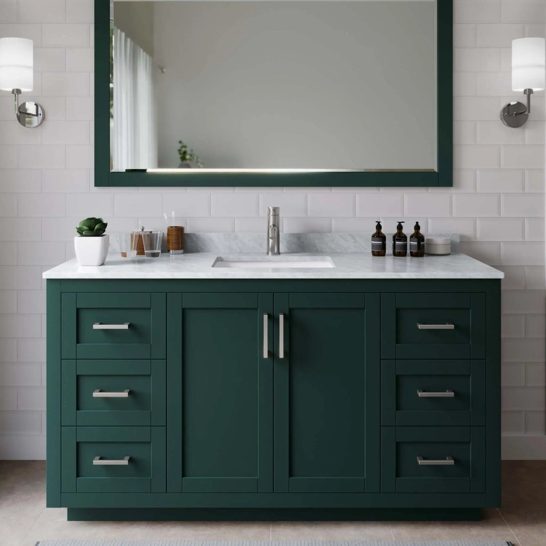 60" Miranda Single Bathroom Vanity in Green with Brushed Nickel Trim by Wyndham