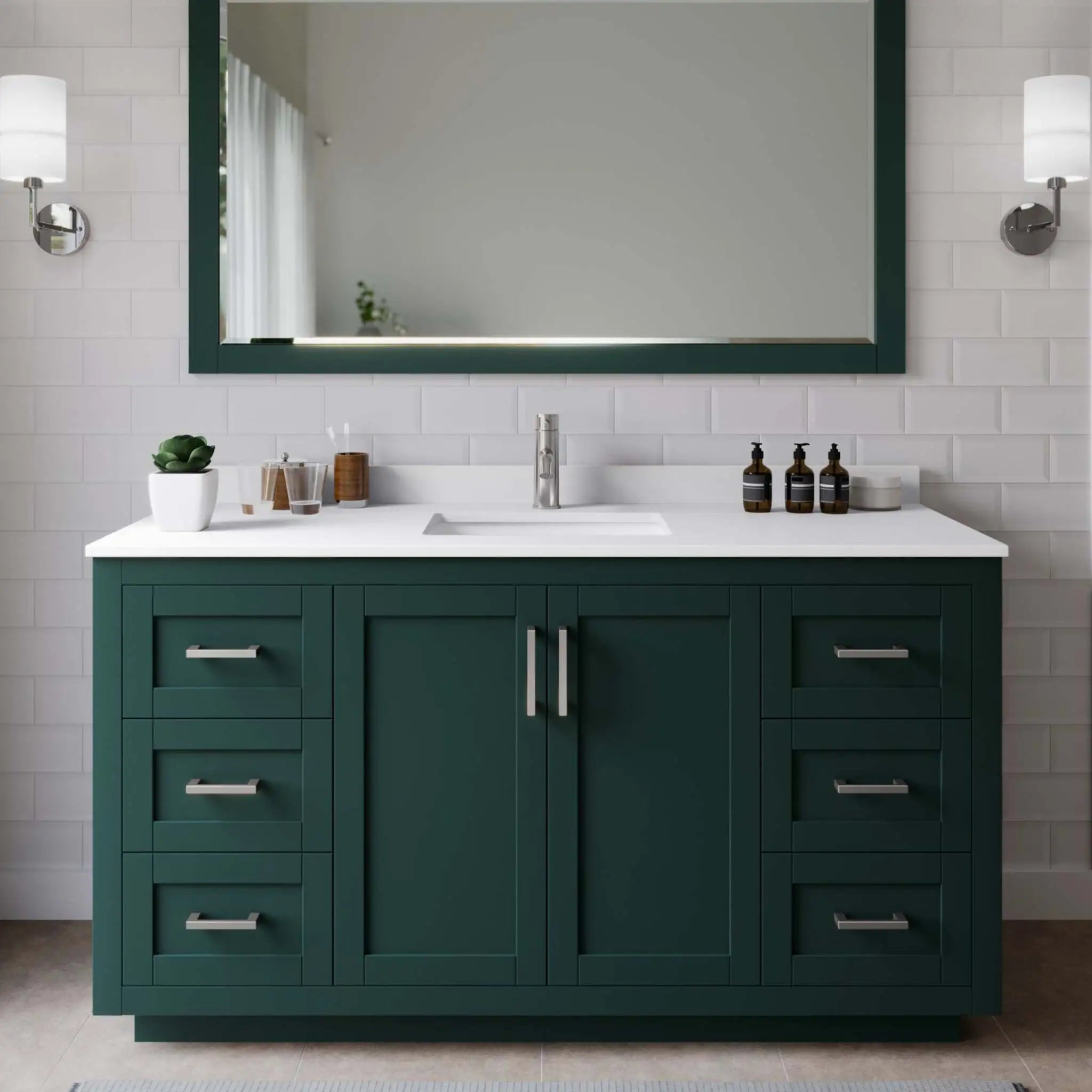 60" Miranda Single Bathroom Vanity in Green with Brushed Nickel Trim by Wyndham
