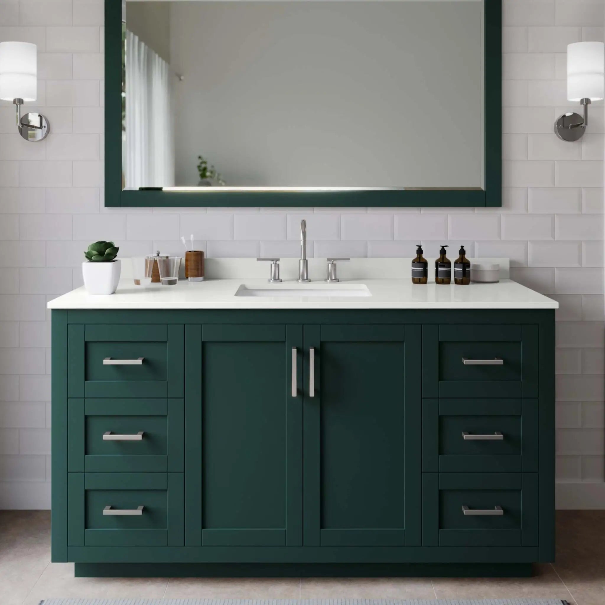 60" Miranda Single Bathroom Vanity in Green with Brushed Nickel Trim by Wyndham