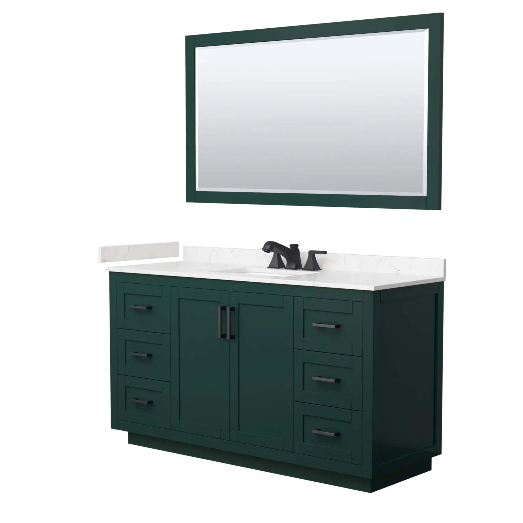 60" Miranda Single Bathroom Vanity in Green with Matte Black Trim & 58" Mirror by Wyndham
