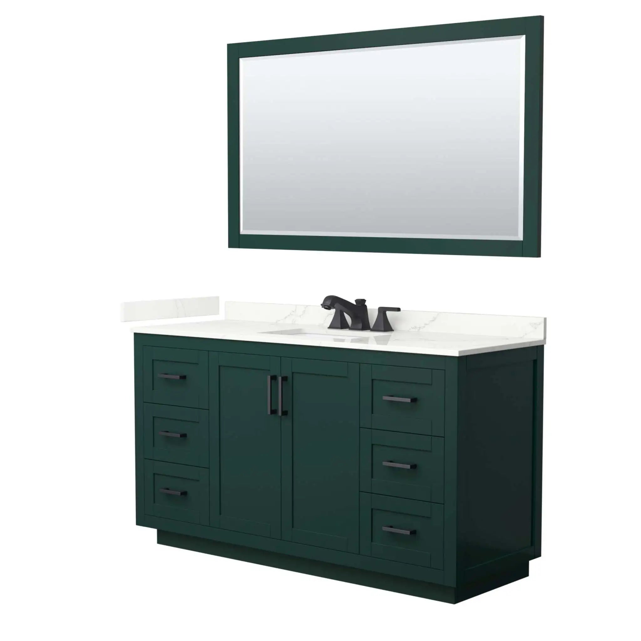 60" Miranda Single Bathroom Vanity in Green with Matte Black Trim & 58" Mirror by Wyndham