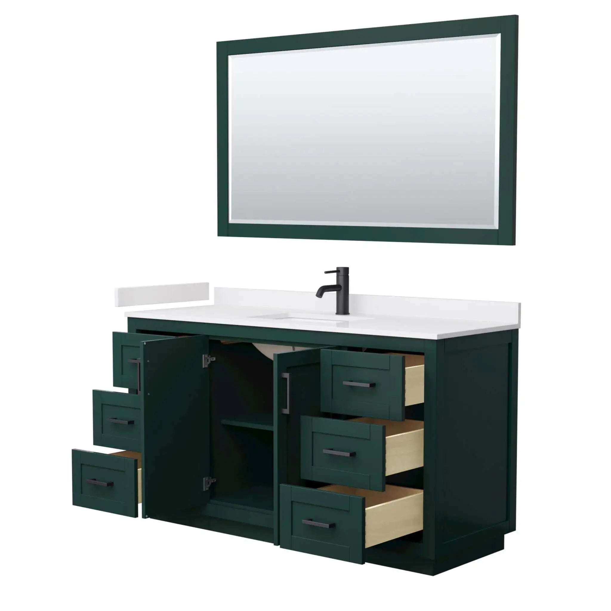 60" Miranda Single Bathroom Vanity in Green with Matte Black Trim & 58" Mirror by Wyndham
