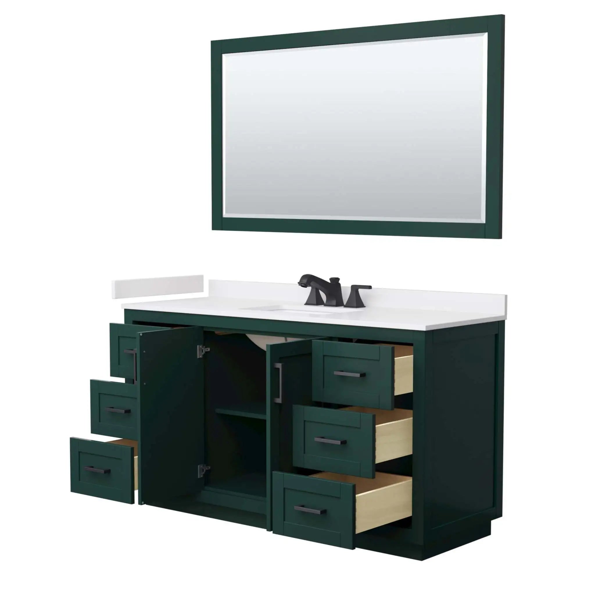 60" Miranda Single Bathroom Vanity in Green with Matte Black Trim & 58" Mirror by Wyndham