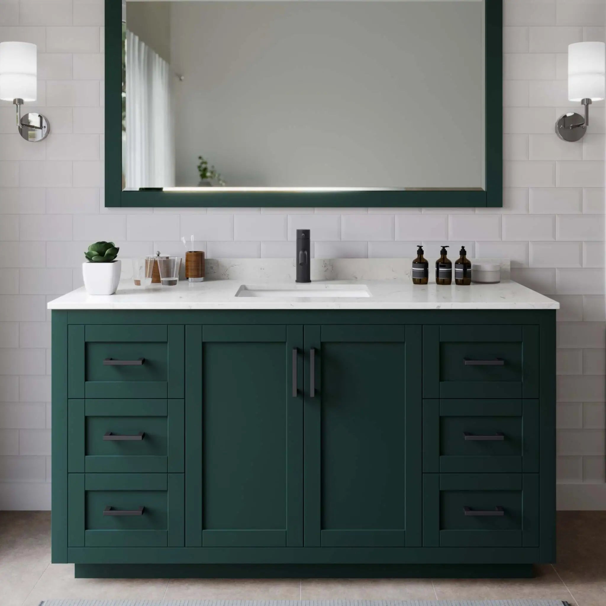 60" Miranda Single Bathroom Vanity in Green with Matte Black Trim by Wyndham