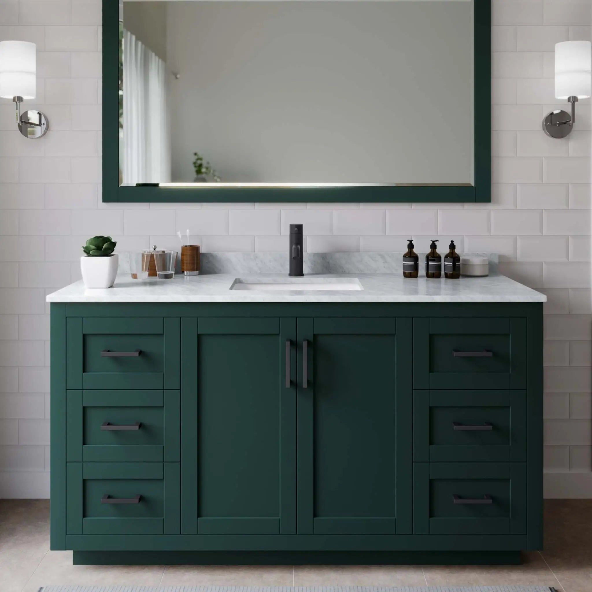 60" Miranda Single Bathroom Vanity in Green with Matte Black Trim by Wyndham