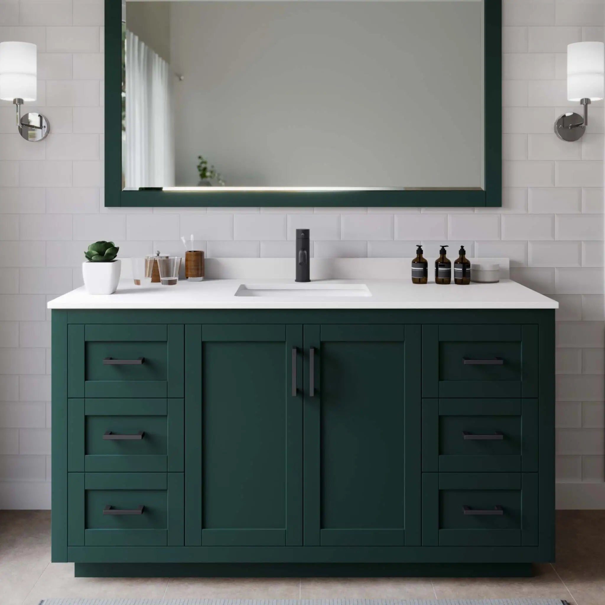 60" Miranda Single Bathroom Vanity in Green with Matte Black Trim by Wyndham