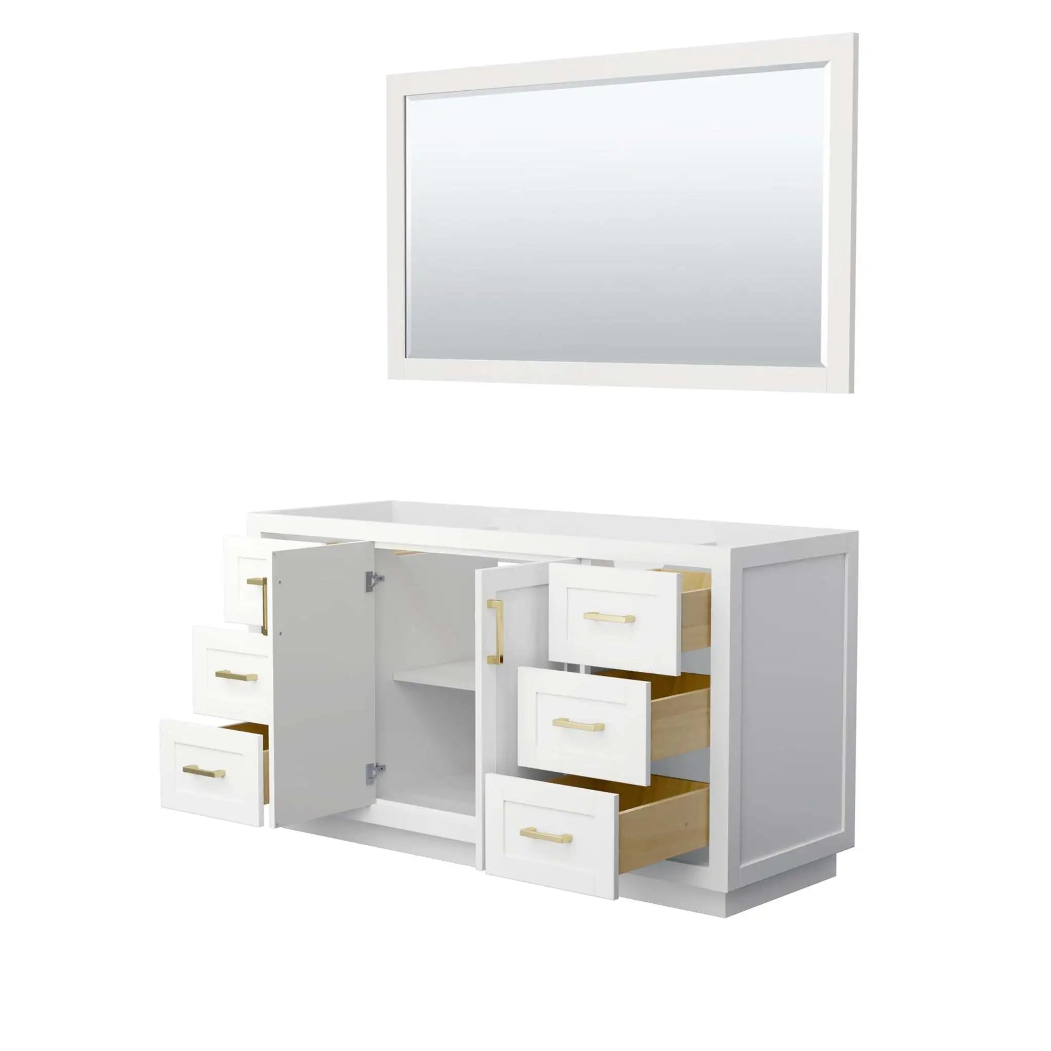 60" Miranda Single Bathroom Vanity in White with Brushed Gold Trim & 58" Mirror by Wyndham