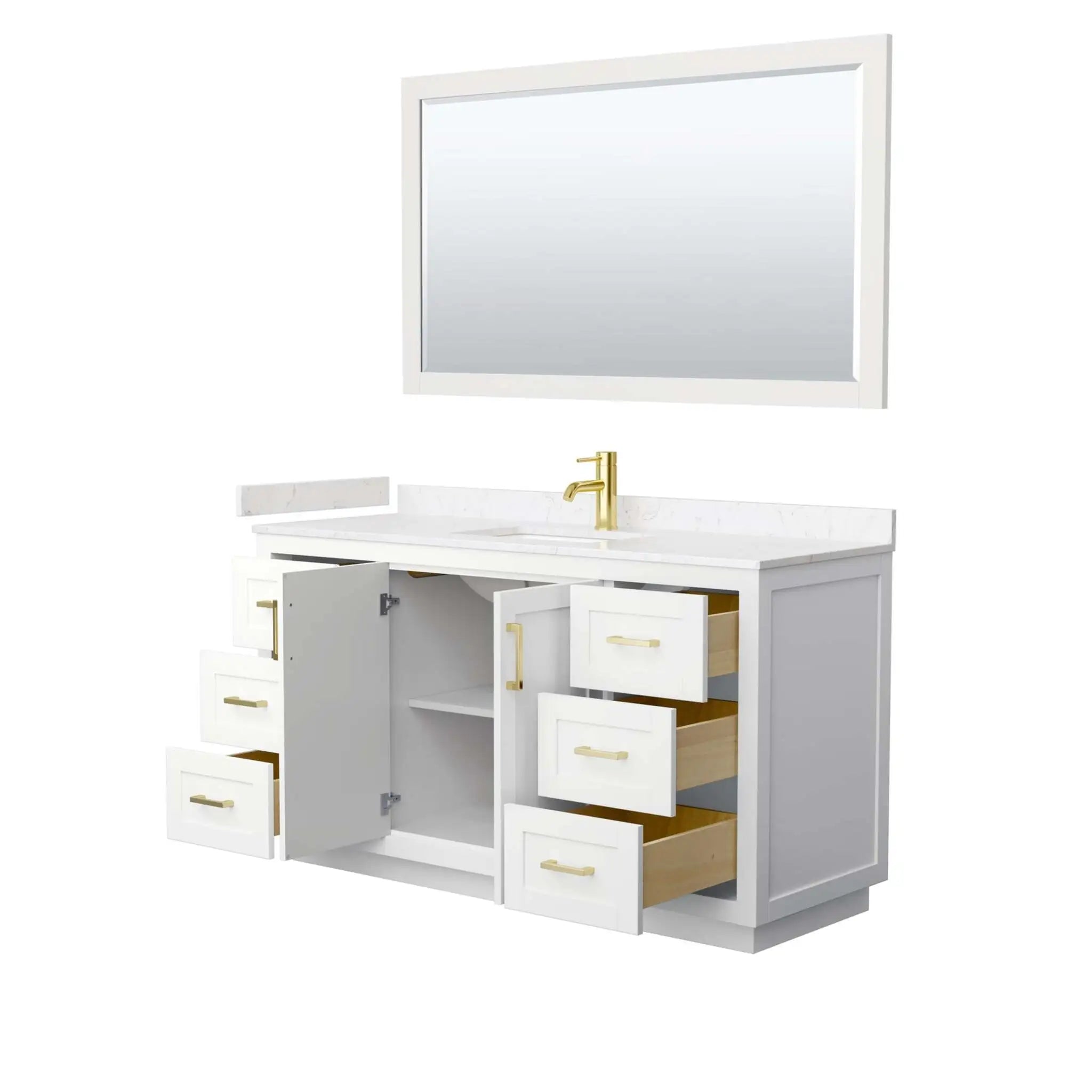 60" Miranda Single Bathroom Vanity in White with Brushed Gold Trim & 58" Mirror by Wyndham