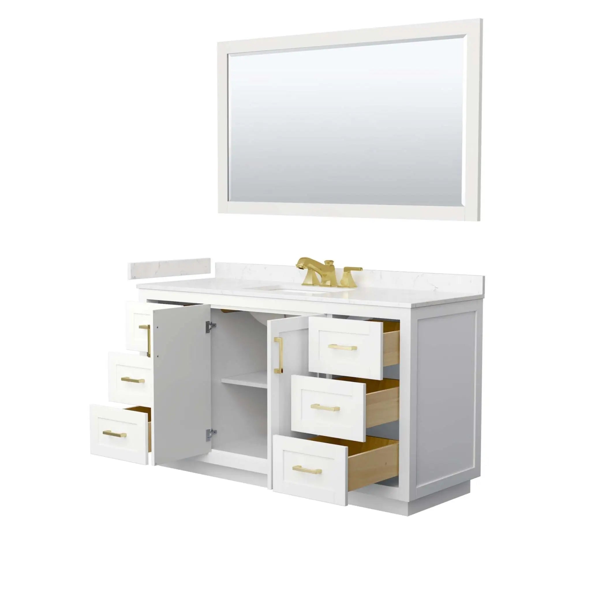 60" Miranda Single Bathroom Vanity in White with Brushed Gold Trim & 58" Mirror by Wyndham