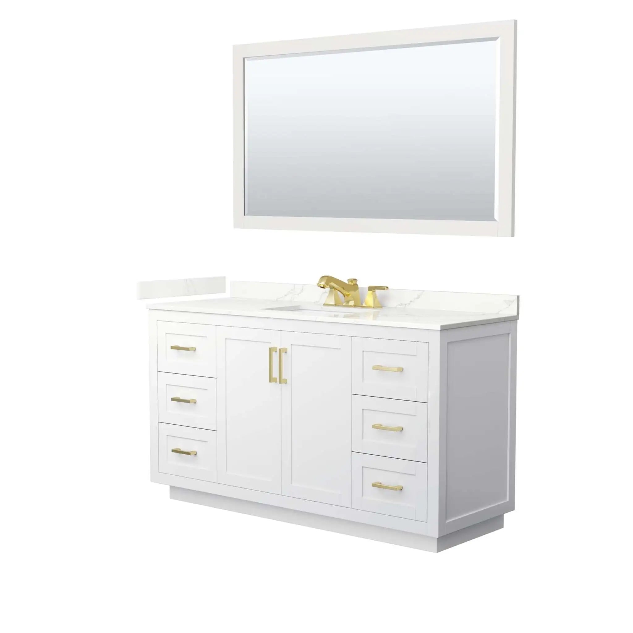 60" Miranda Single Bathroom Vanity in White with Brushed Gold Trim & 58" Mirror by Wyndham