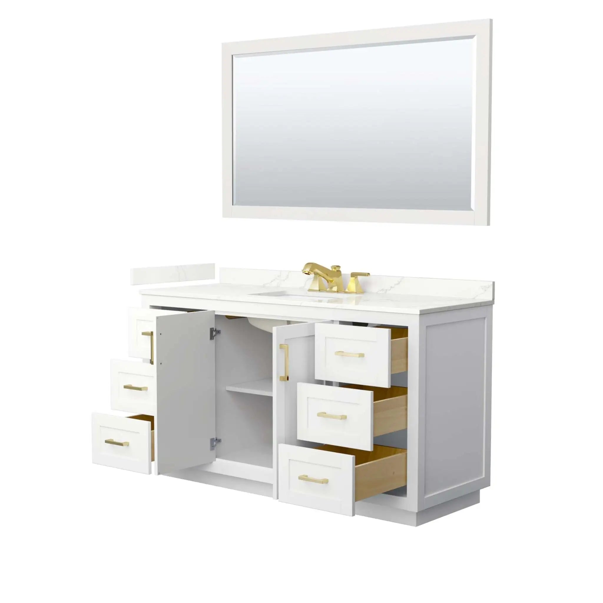 60" Miranda Single Bathroom Vanity in White with Brushed Gold Trim & 58" Mirror by Wyndham