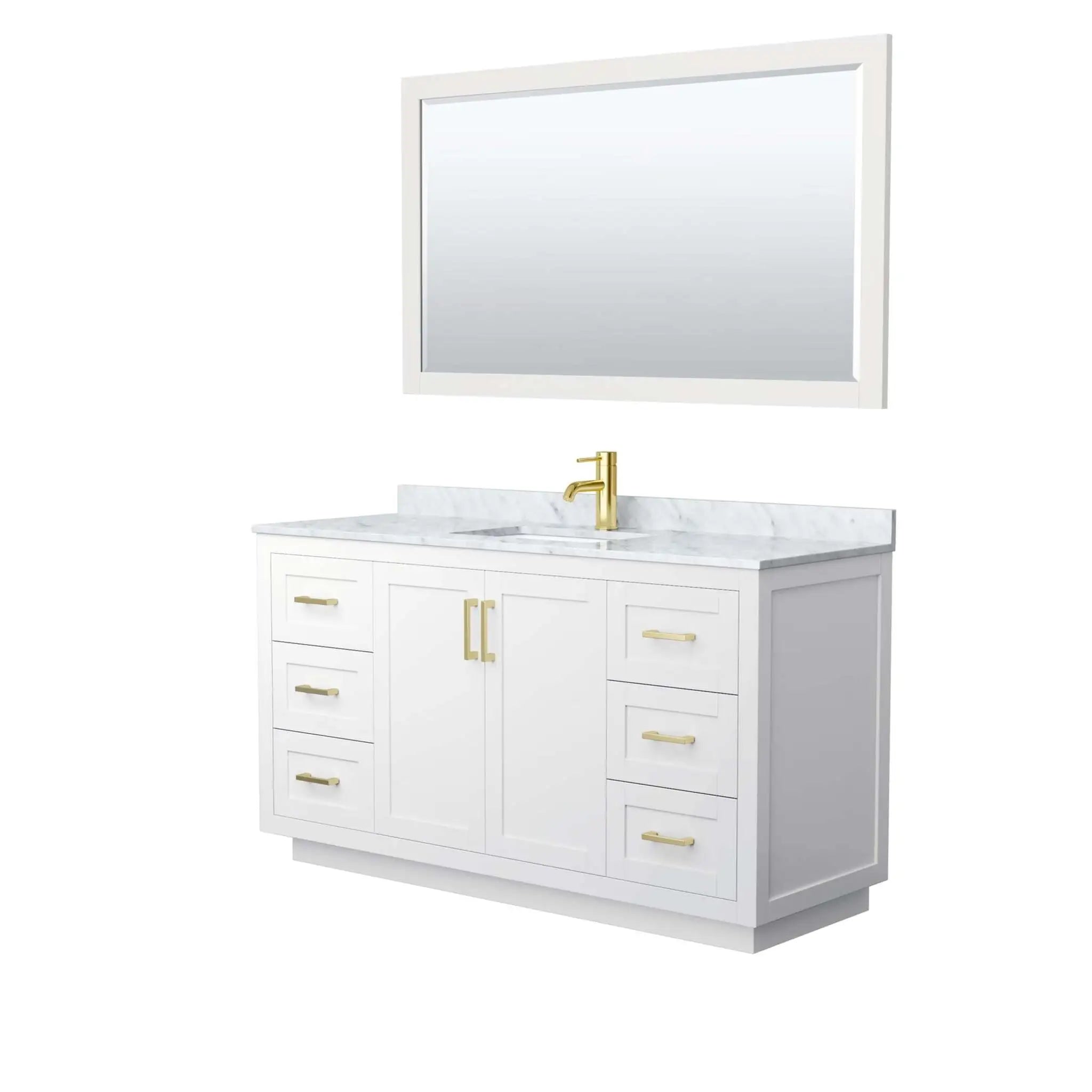60" Miranda Single Bathroom Vanity in White with Brushed Gold Trim & 58" Mirror by Wyndham