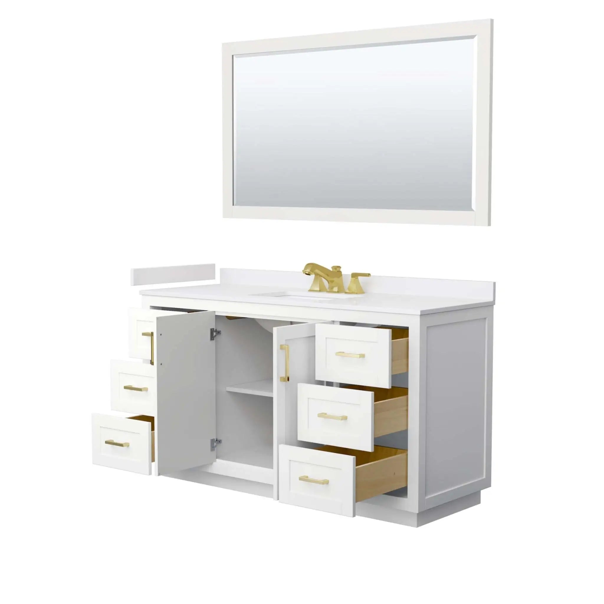60" Miranda Single Bathroom Vanity in White with Brushed Gold Trim & 58" Mirror by Wyndham
