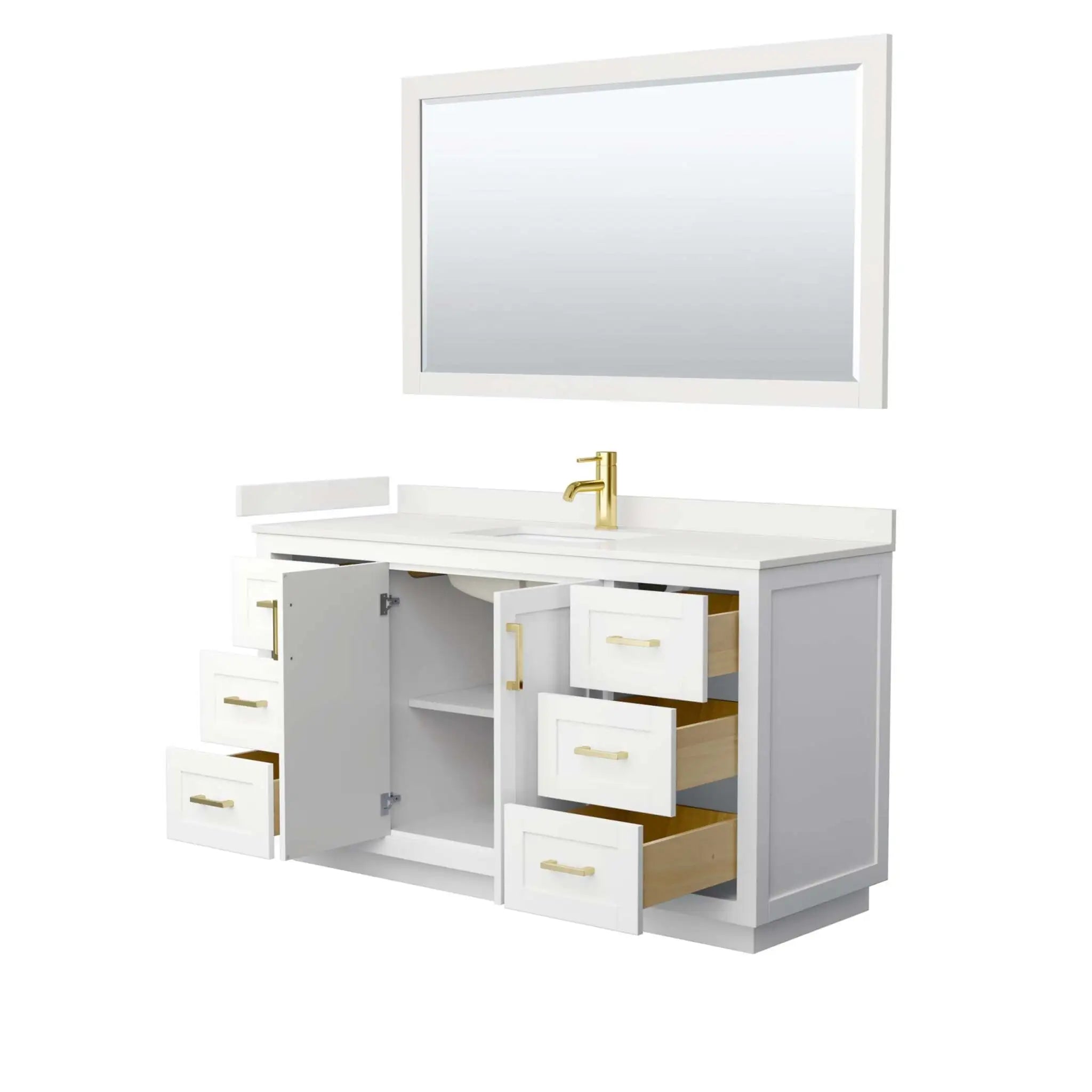 60" Miranda Single Bathroom Vanity in White with Brushed Gold Trim & 58" Mirror by Wyndham