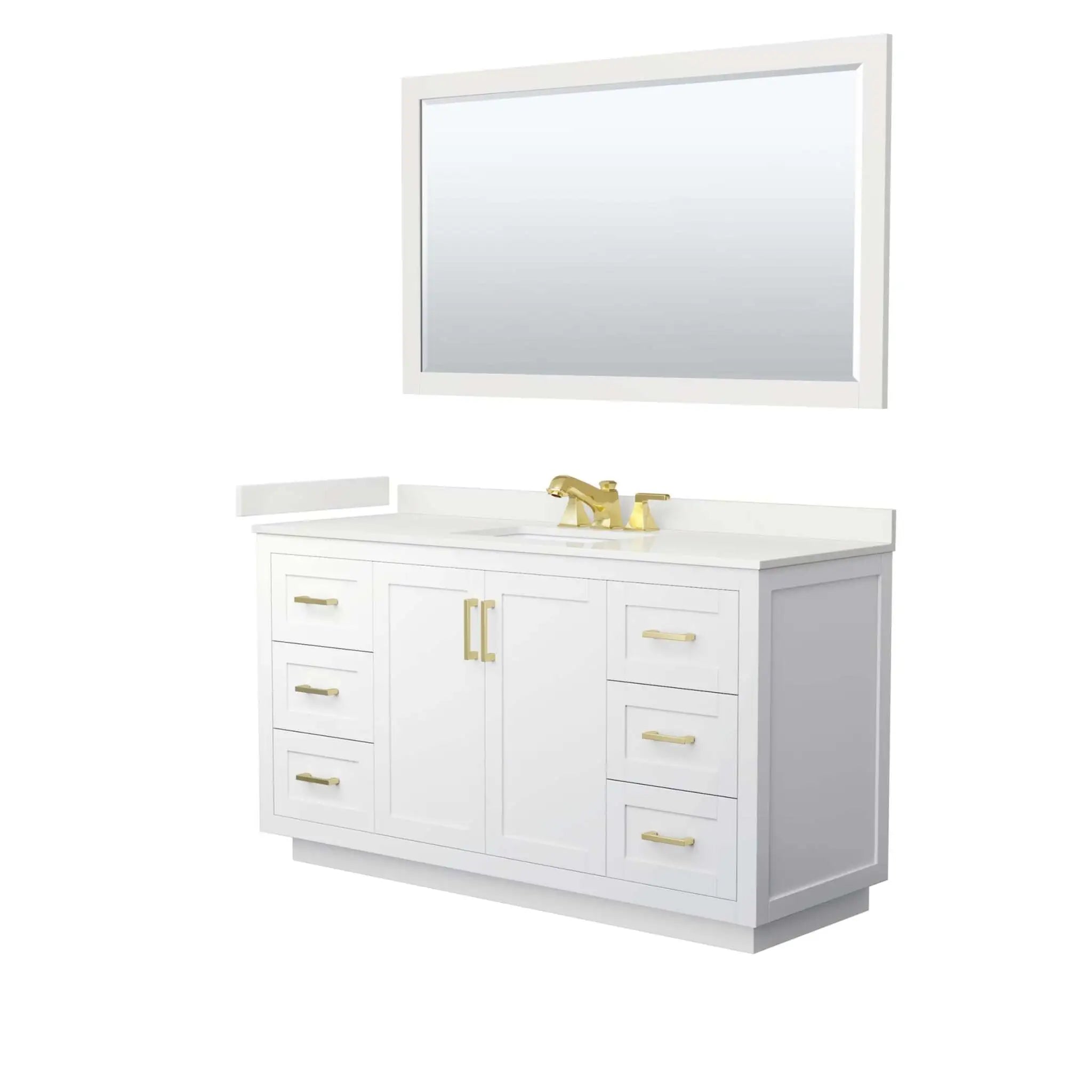 60" Miranda Single Bathroom Vanity in White with Brushed Gold Trim & 58" Mirror by Wyndham