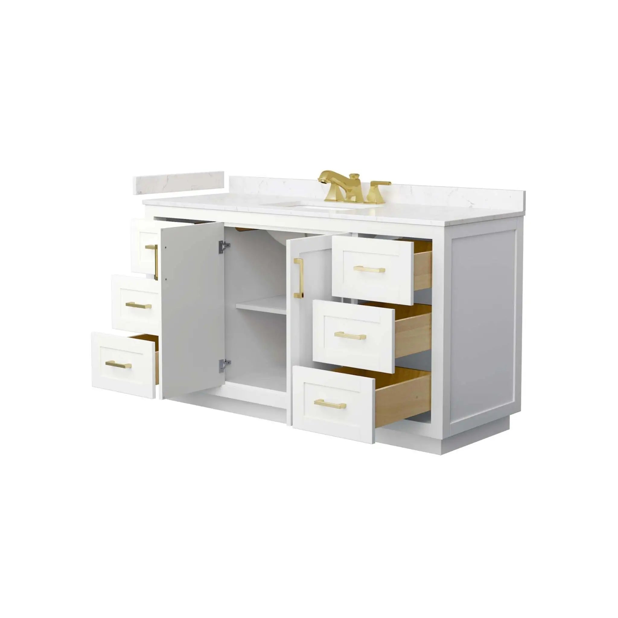 60" Miranda Single Bathroom Vanity in White with Brushed Gold Trim by Wyndham
