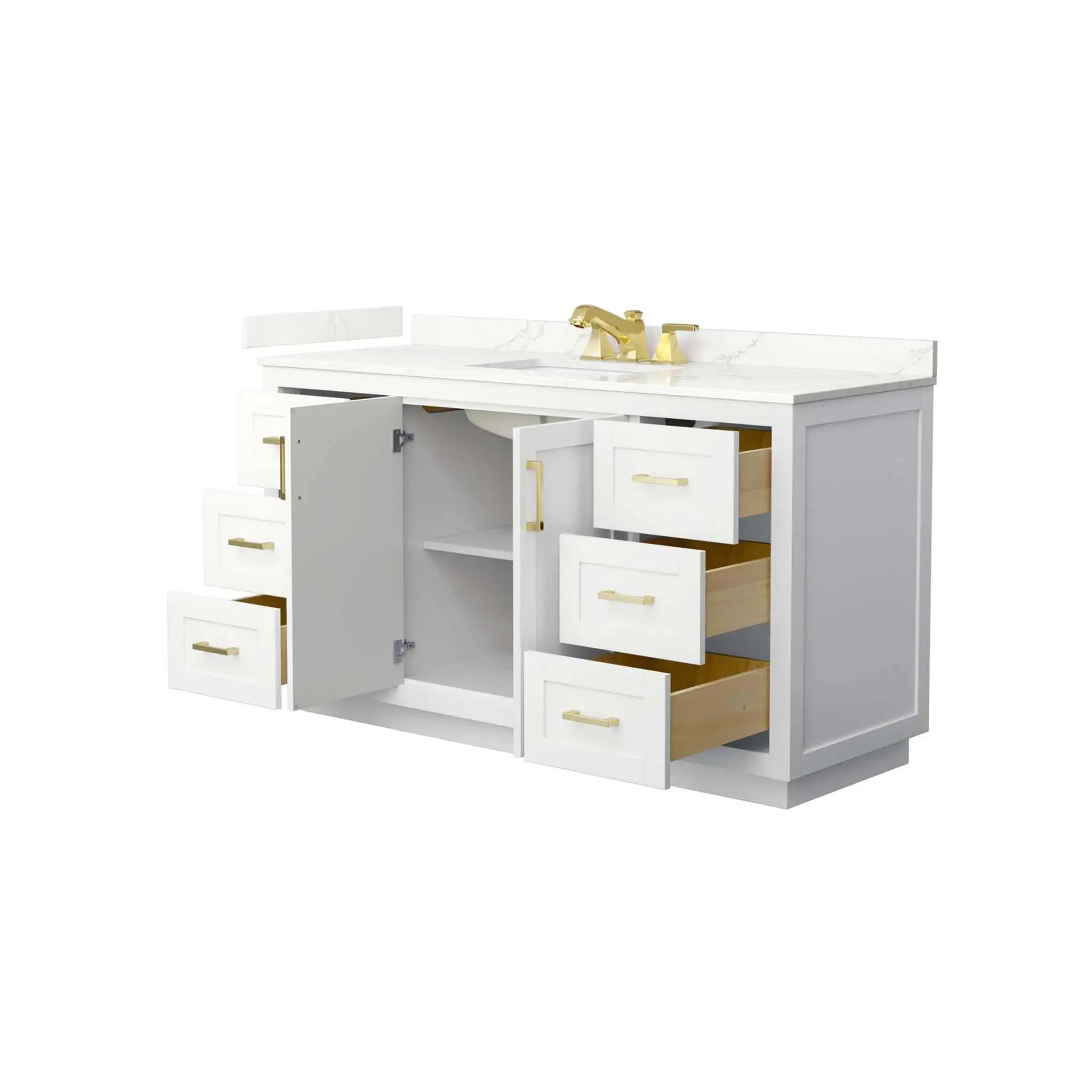 60" Miranda Single Bathroom Vanity in White with Brushed Gold Trim by Wyndham