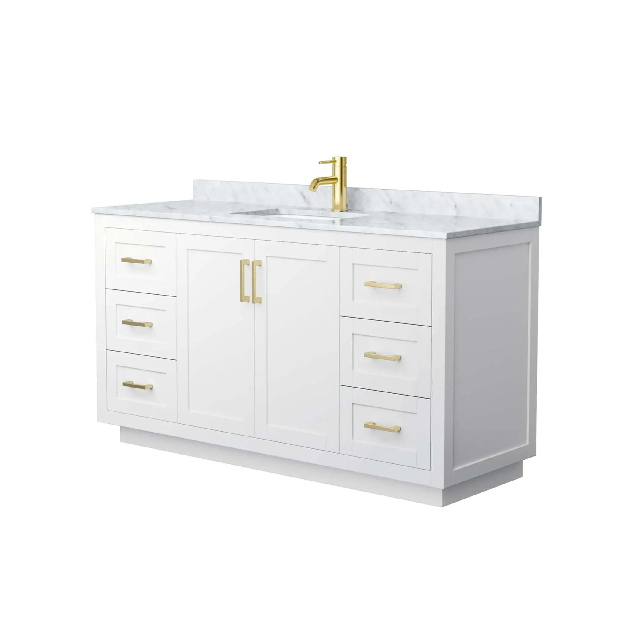 60" Miranda Single Bathroom Vanity in White with Brushed Gold Trim by Wyndham