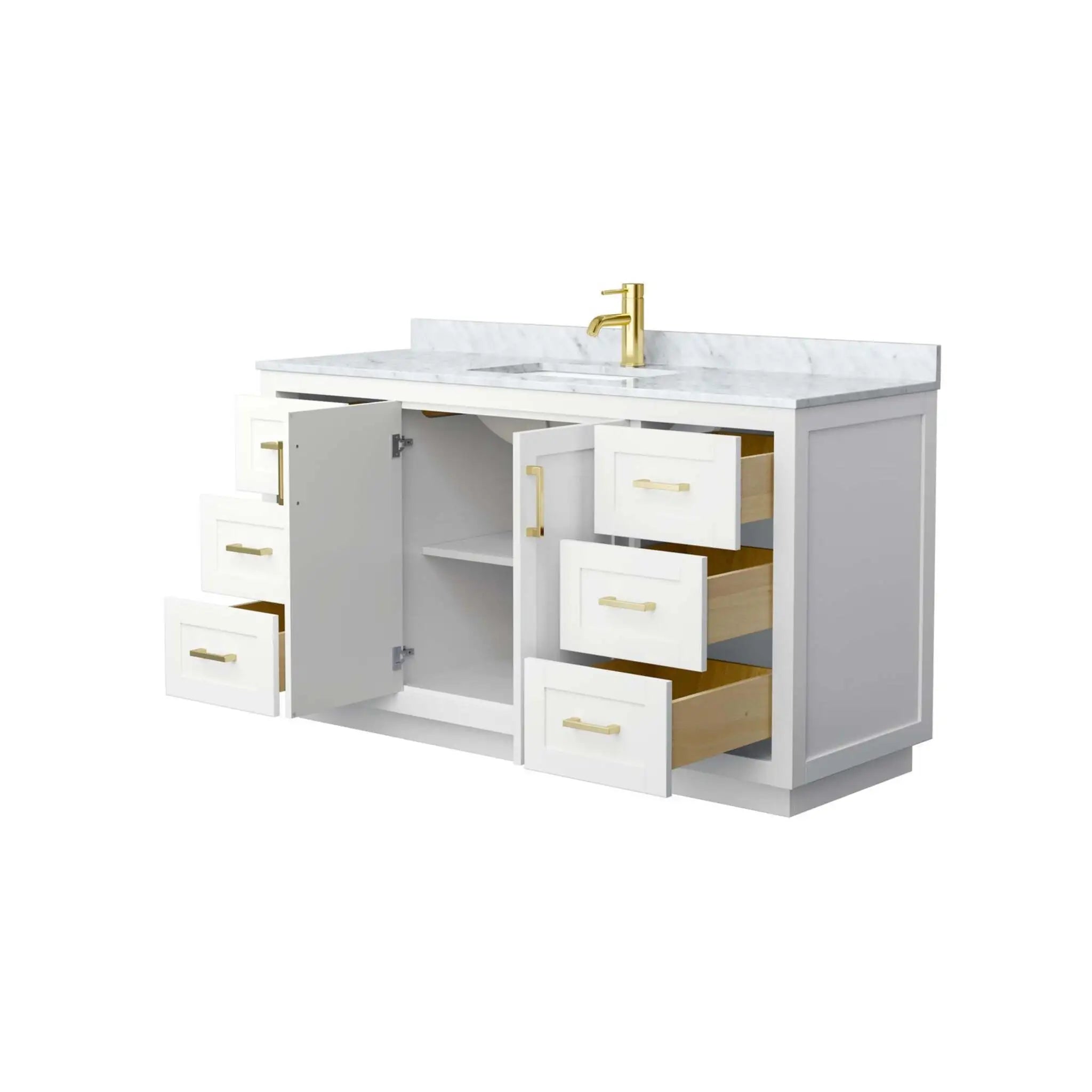60" Miranda Single Bathroom Vanity in White with Brushed Gold Trim by Wyndham
