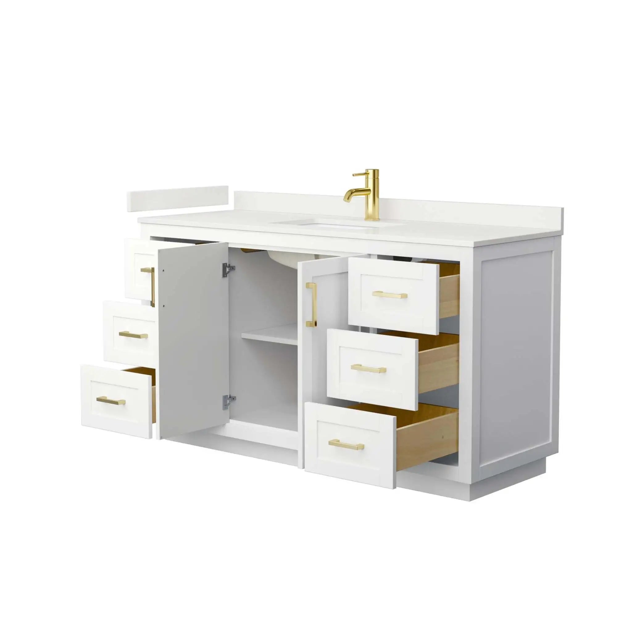 60" Miranda Single Bathroom Vanity in White with Brushed Gold Trim by Wyndham