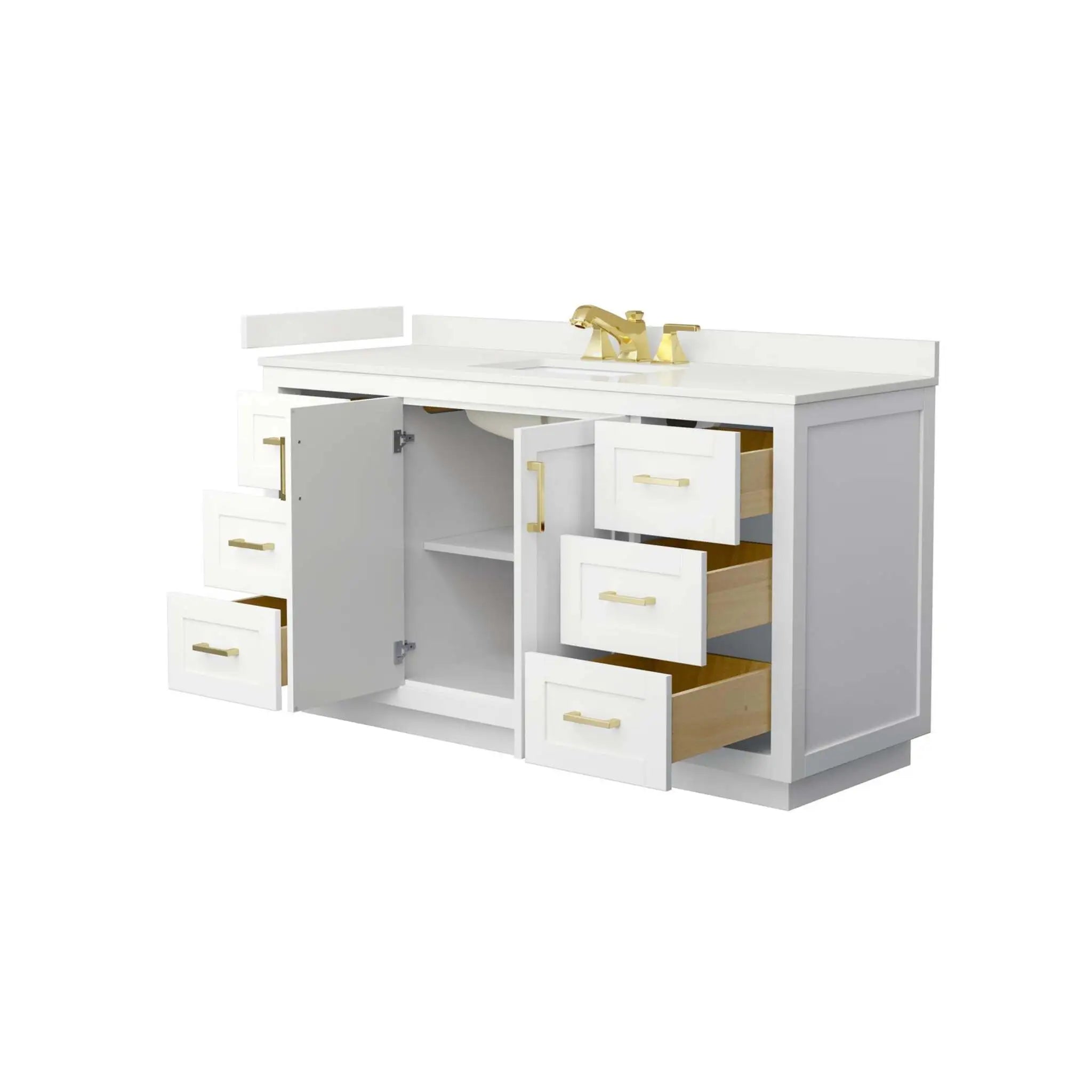 60" Miranda Single Bathroom Vanity in White with Brushed Gold Trim by Wyndham