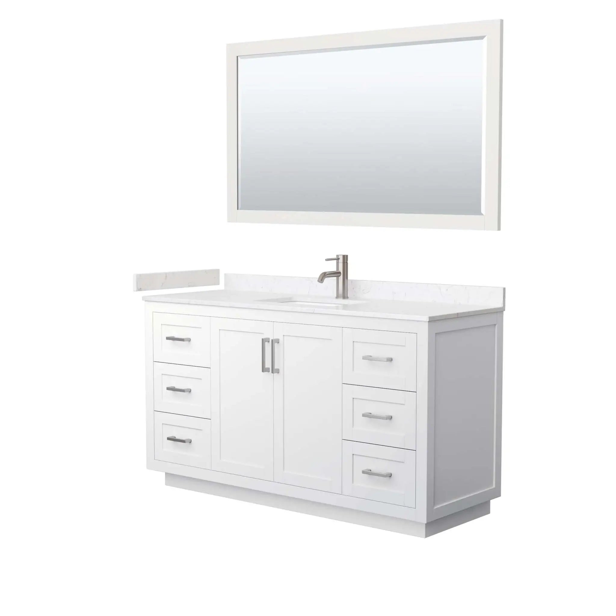 60" Miranda Single Bathroom Vanity in White with Brushed Nickel Trim & 58" Mirror by Wyndham