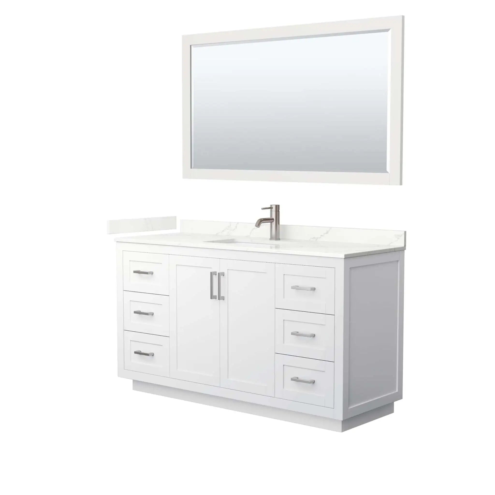 60" Miranda Single Bathroom Vanity in White with Brushed Nickel Trim & 58" Mirror by Wyndham