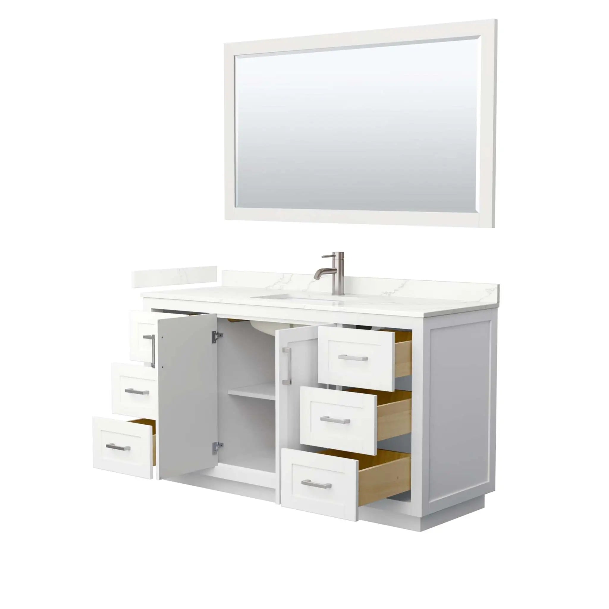 60" Miranda Single Bathroom Vanity in White with Brushed Nickel Trim & 58" Mirror by Wyndham