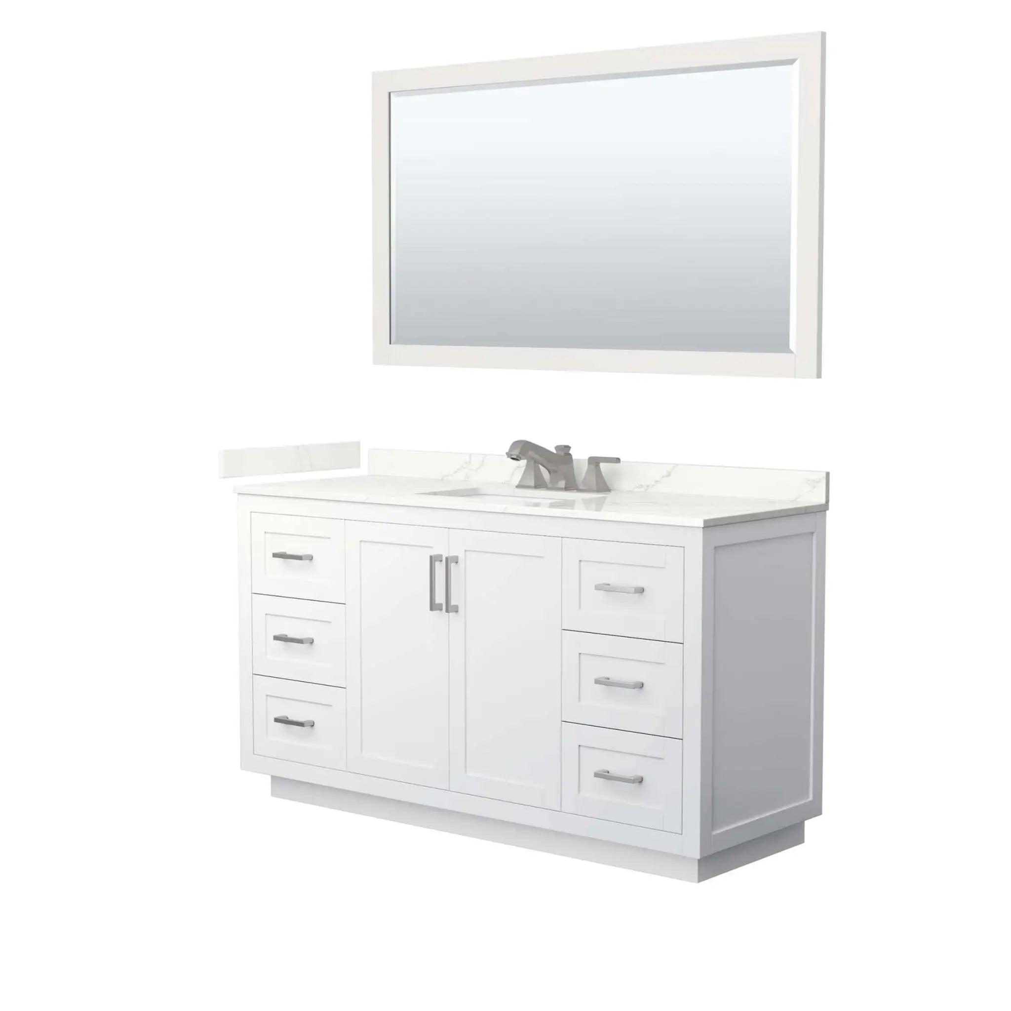 60" Miranda Single Bathroom Vanity in White with Brushed Nickel Trim & 58" Mirror by Wyndham