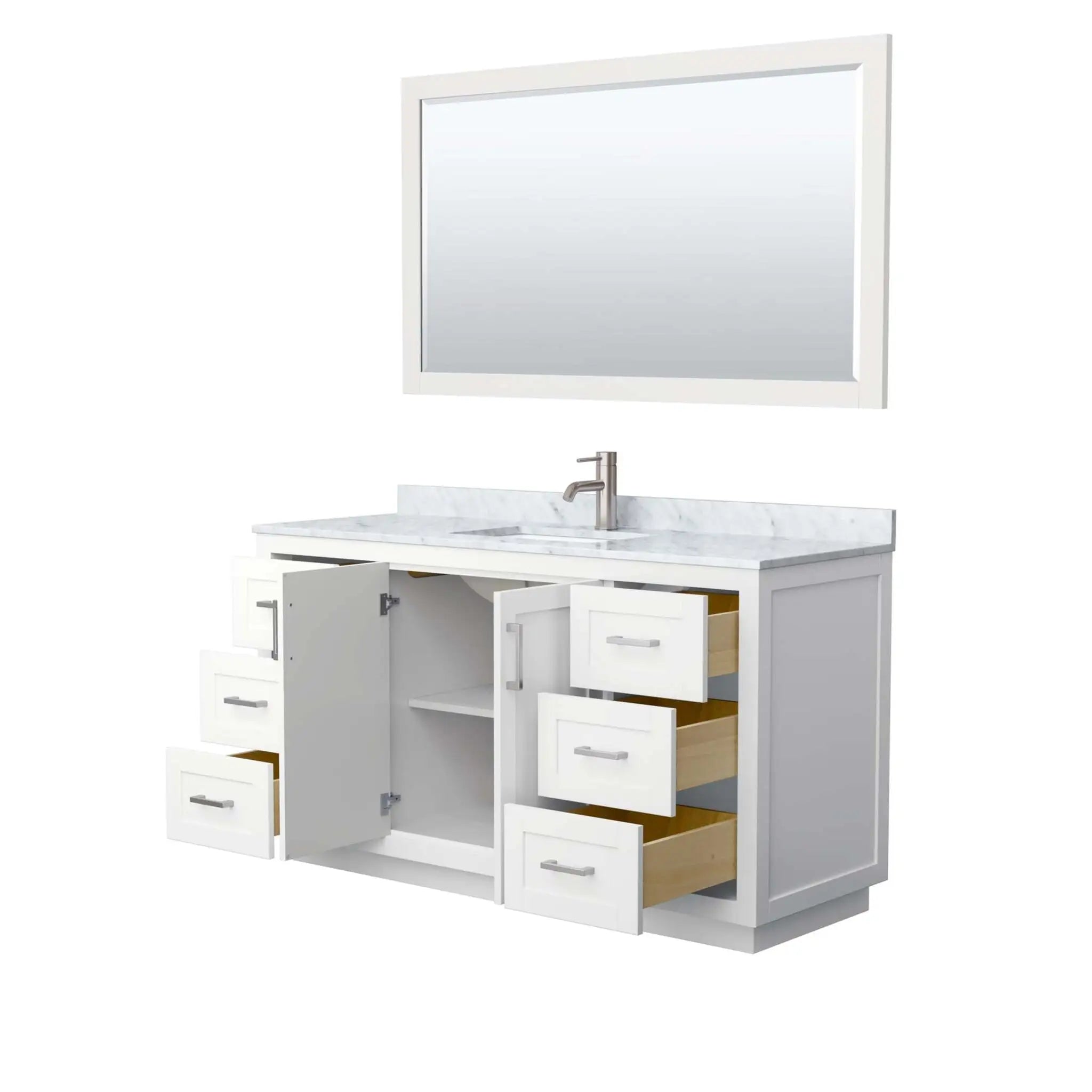 60" Miranda Single Bathroom Vanity in White with Brushed Nickel Trim & 58" Mirror by Wyndham