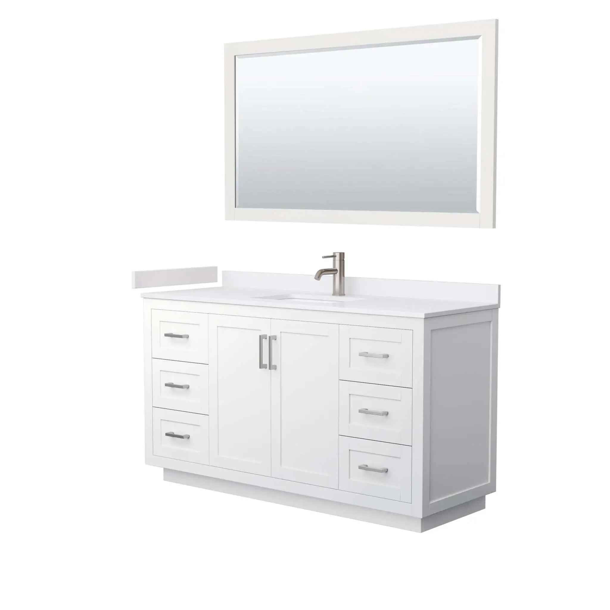 60" Miranda Single Bathroom Vanity in White with Brushed Nickel Trim & 58" Mirror by Wyndham