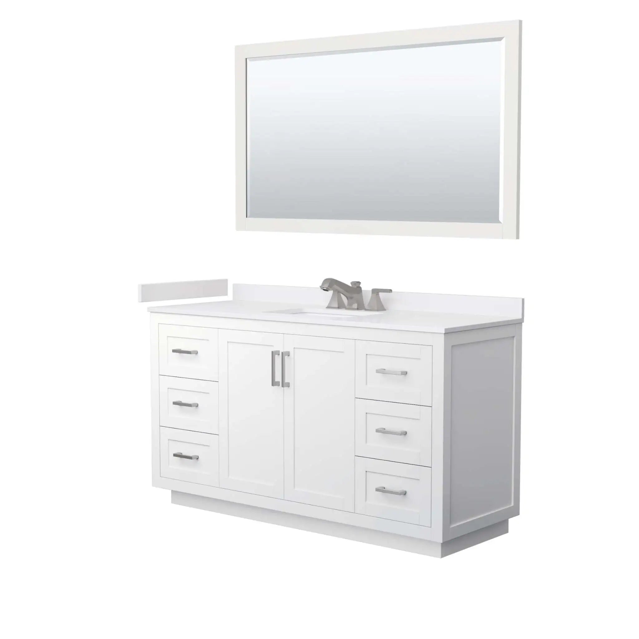 60" Miranda Single Bathroom Vanity in White with Brushed Nickel Trim & 58" Mirror by Wyndham