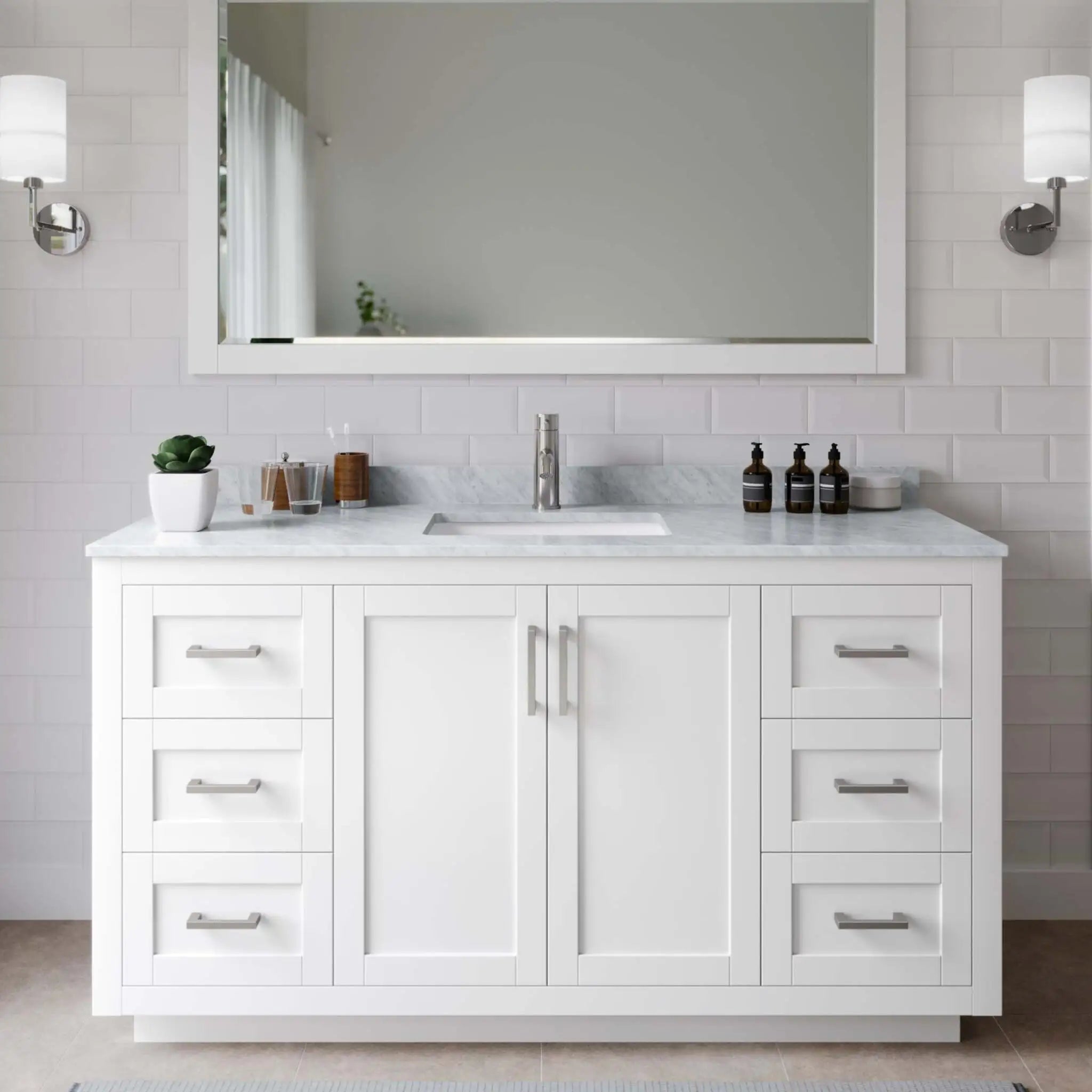 60" Miranda Single Bathroom Vanity in White with Brushed Nickel Trim by Wyndham
