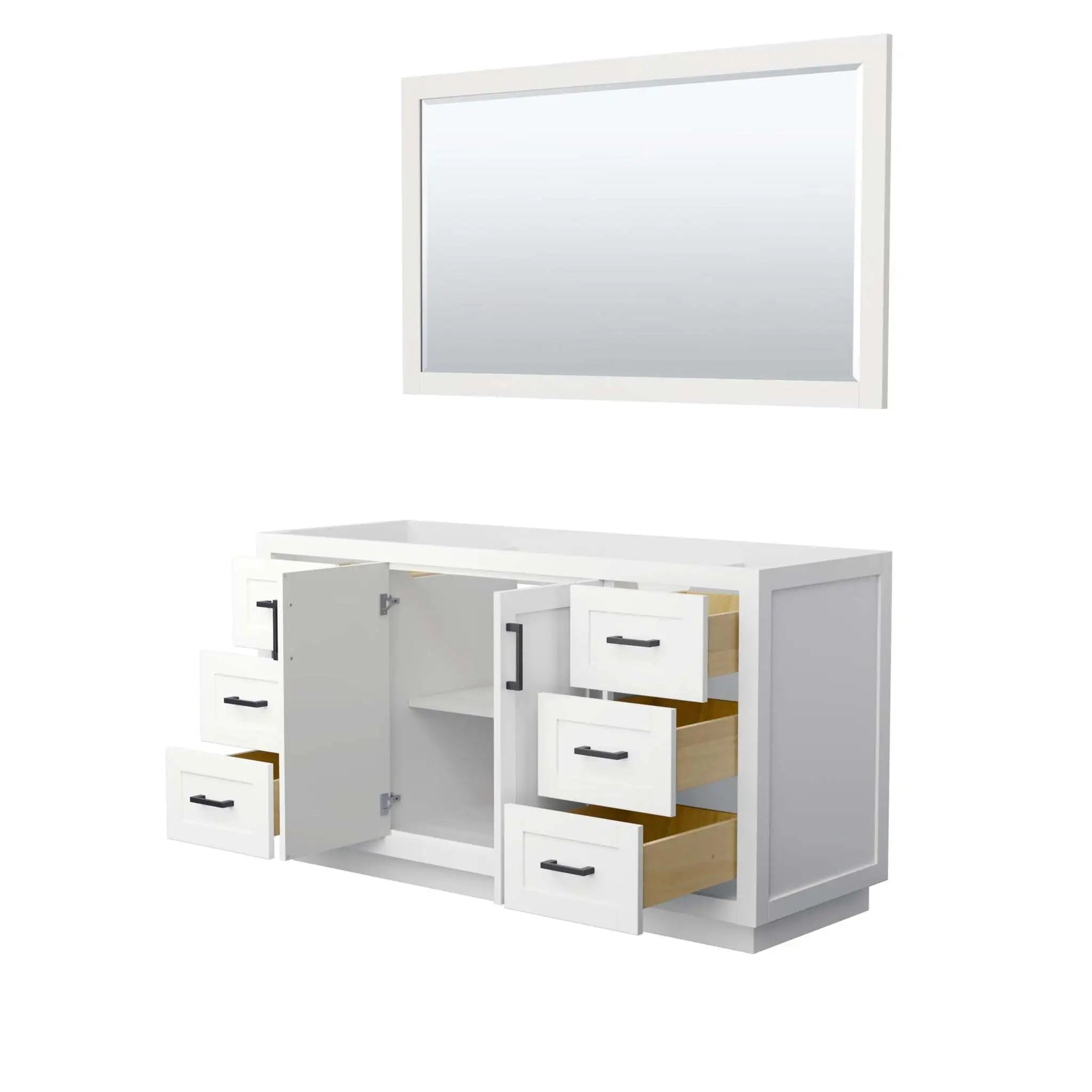 60" Miranda Single Bathroom Vanity in White with Matte Black Trim & 58" Mirror by Wyndham