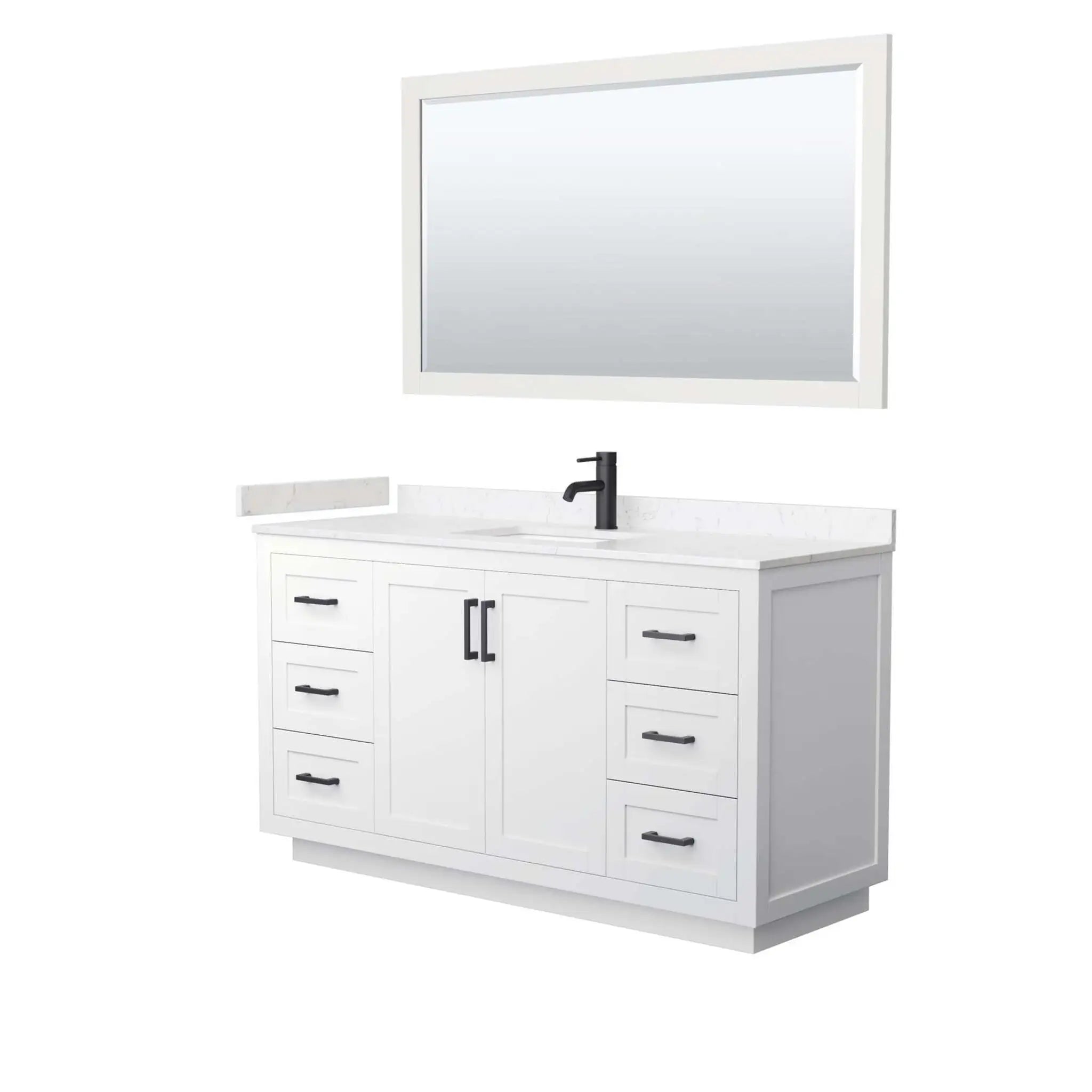 60" Miranda Single Bathroom Vanity in White with Matte Black Trim & 58" Mirror by Wyndham