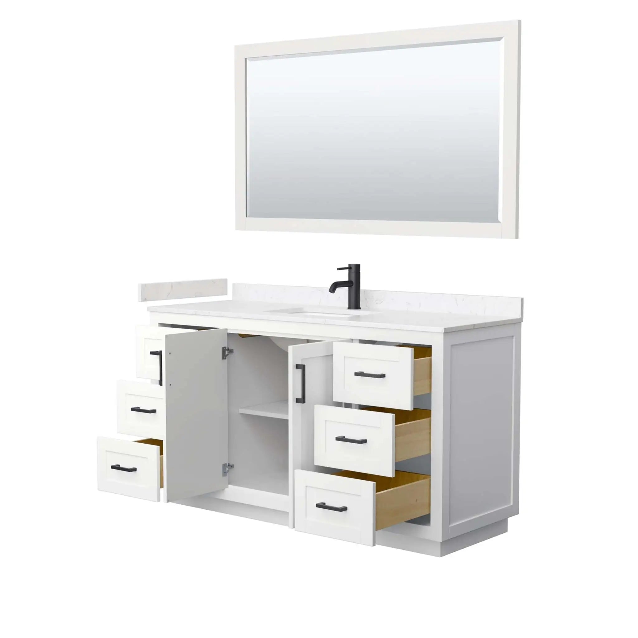 60" Miranda Single Bathroom Vanity in White with Matte Black Trim & 58" Mirror by Wyndham