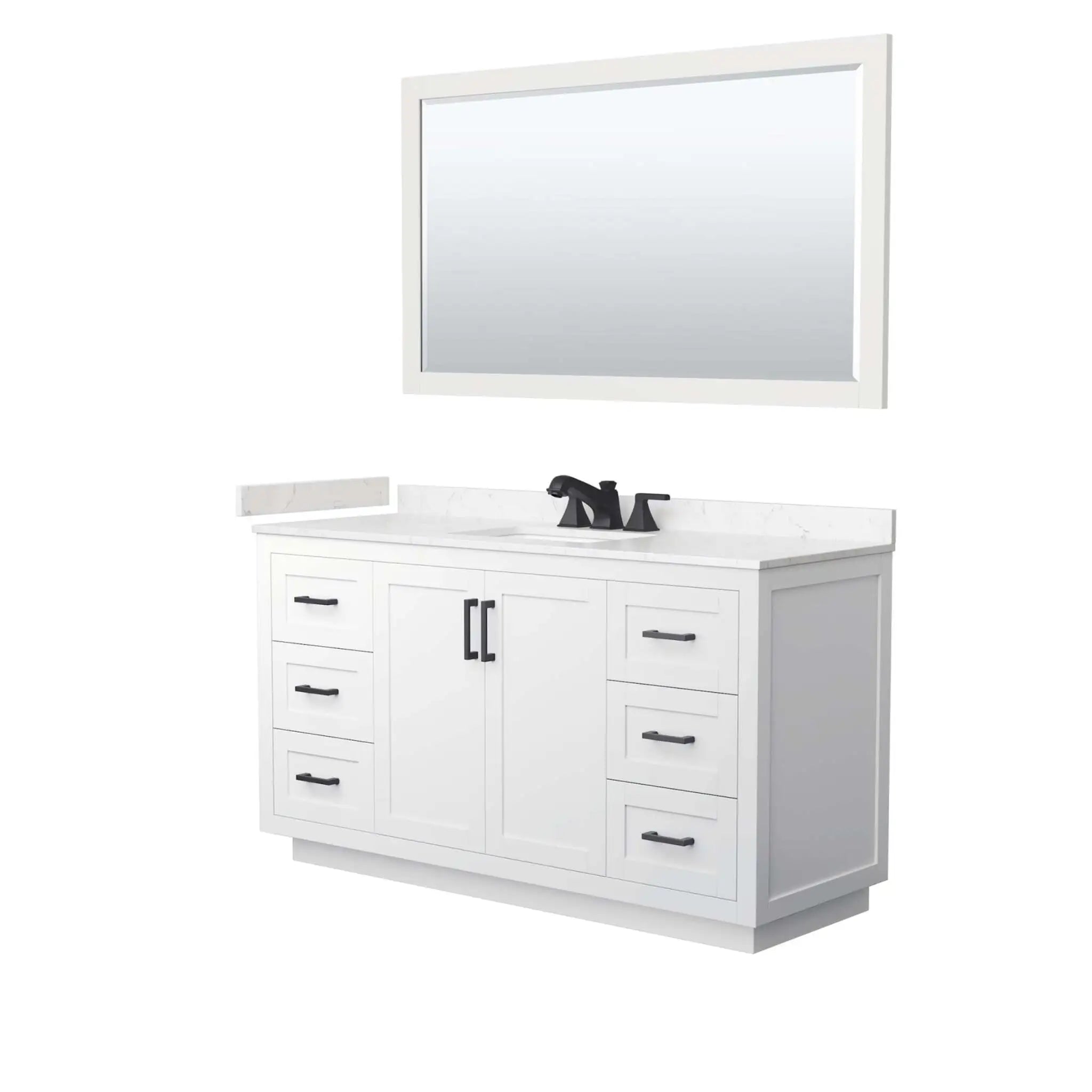60" Miranda Single Bathroom Vanity in White with Matte Black Trim & 58" Mirror by Wyndham