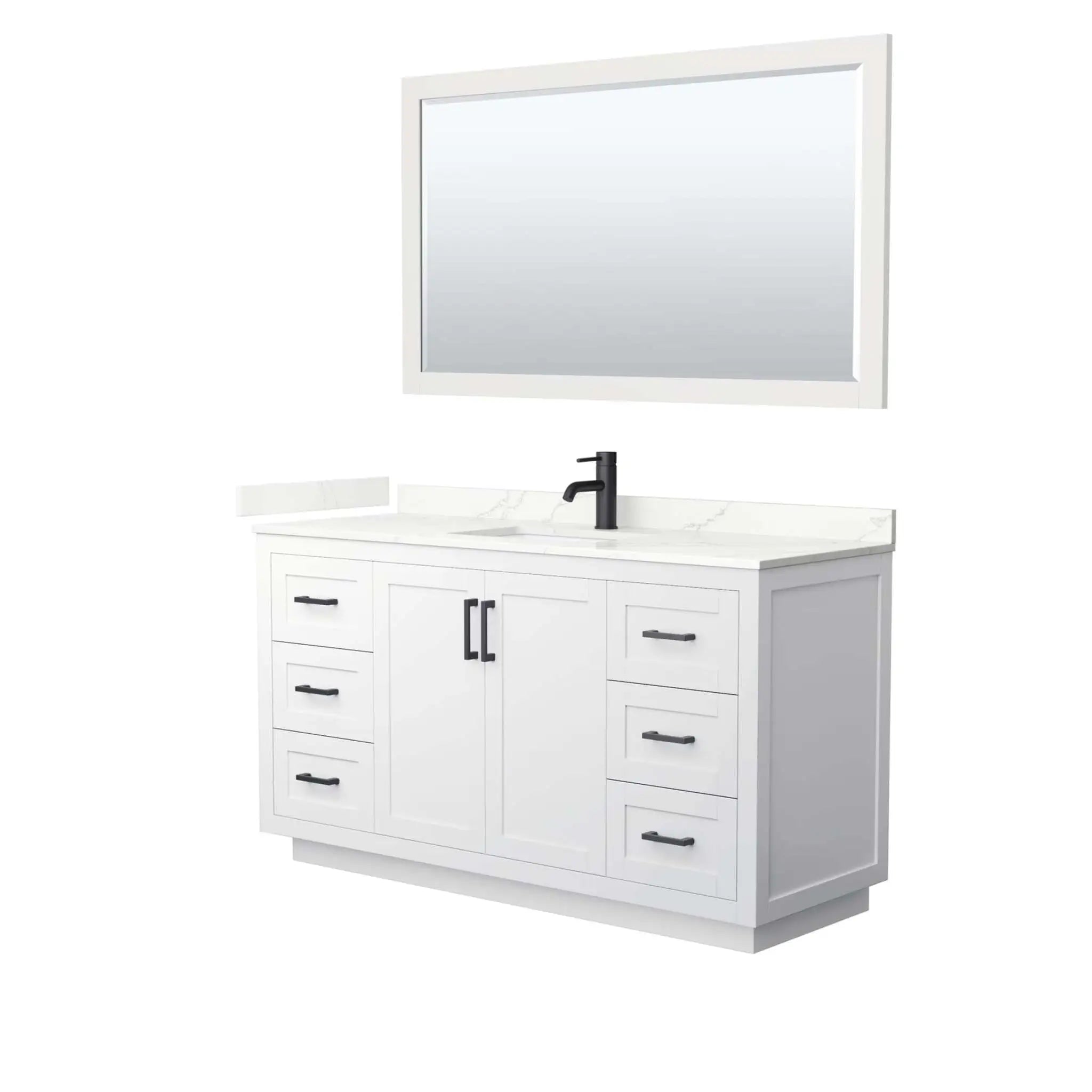 60" Miranda Single Bathroom Vanity in White with Matte Black Trim & 58" Mirror by Wyndham