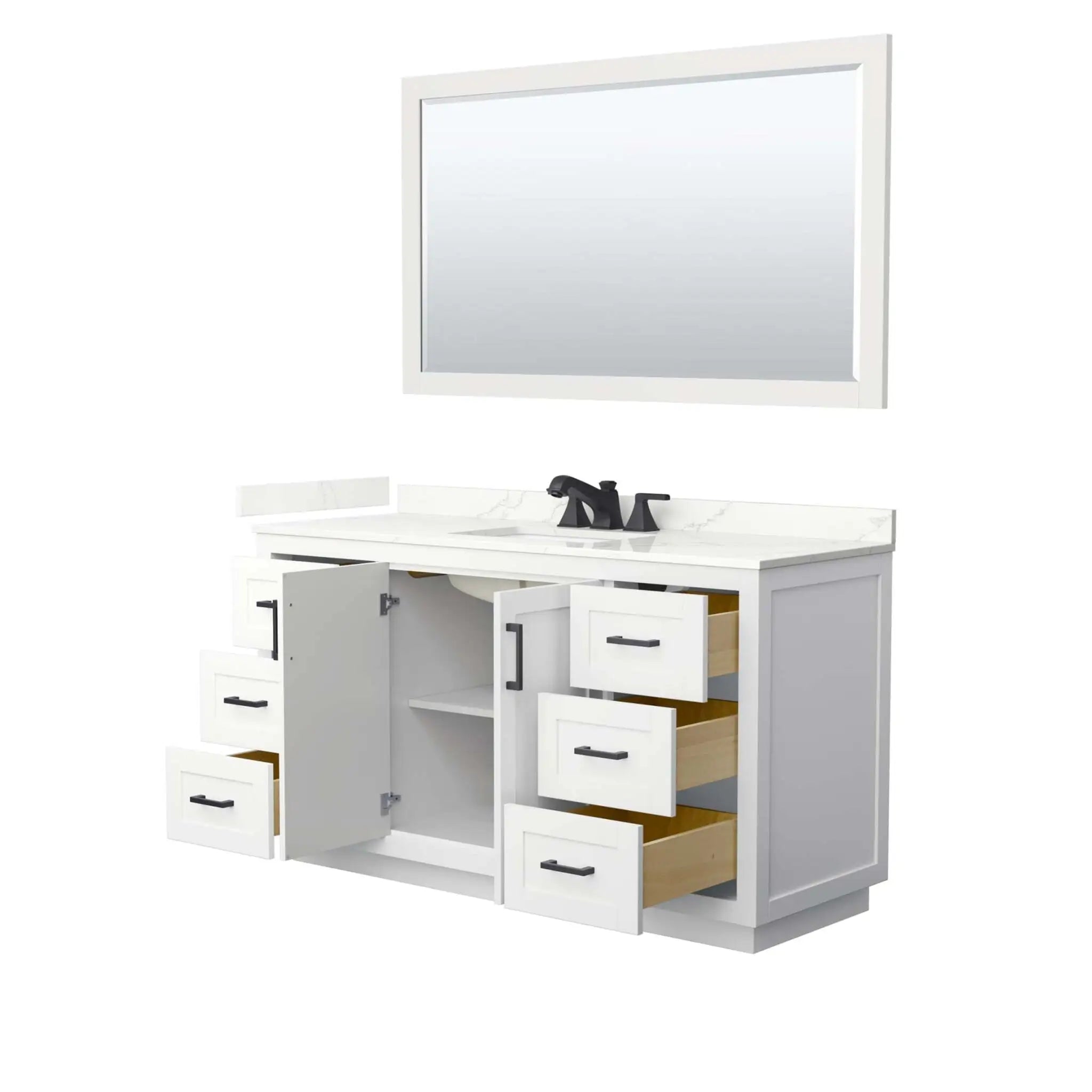 60" Miranda Single Bathroom Vanity in White with Matte Black Trim & 58" Mirror by Wyndham